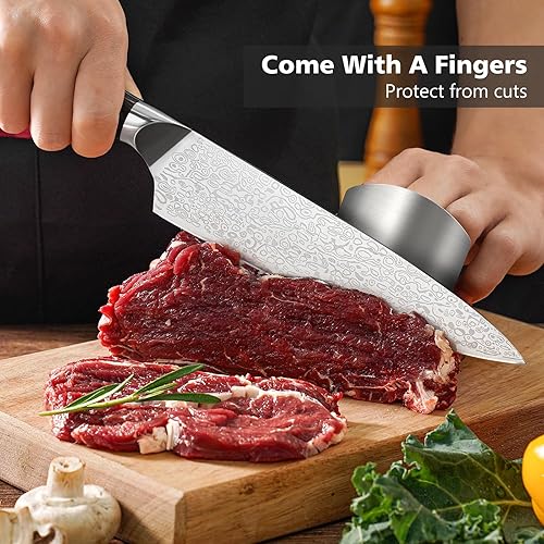 Miniatura 8 de Cuchillo de chef de 8 pulgadas, cuchillo de cocina con afilador y protector de dedos, juego de cuchillos de chef afilados de acero profesional con
