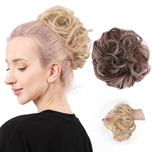 Moño desordenado ondulado de fibra sintética resistente al calor, moño rizado despeinado, extensiones de cabello envolvente para el cabello (rubio