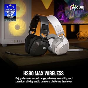 Corsair HS80 MAX Wireless Multiplatform Gaming Headset with Bluetooth Dolby Atmos Broadcast Quality Microphone iCUE Compatible PC, Mac, PS5, PS4, Mobile Steel Gray