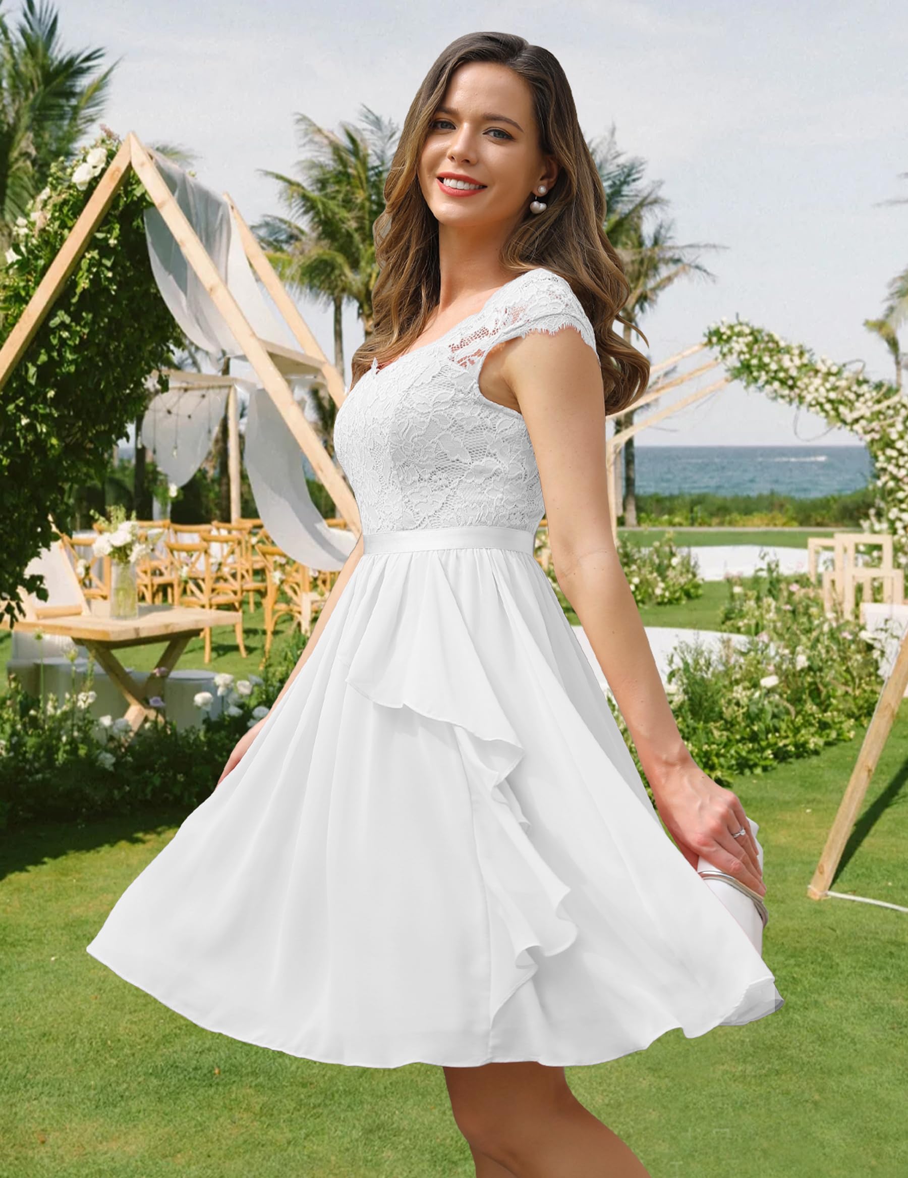 Wedtrend Robe de Soirée Elastique avec Dentelle Mousseline Chic pour Matiage et Cérémonie WT0212 White S