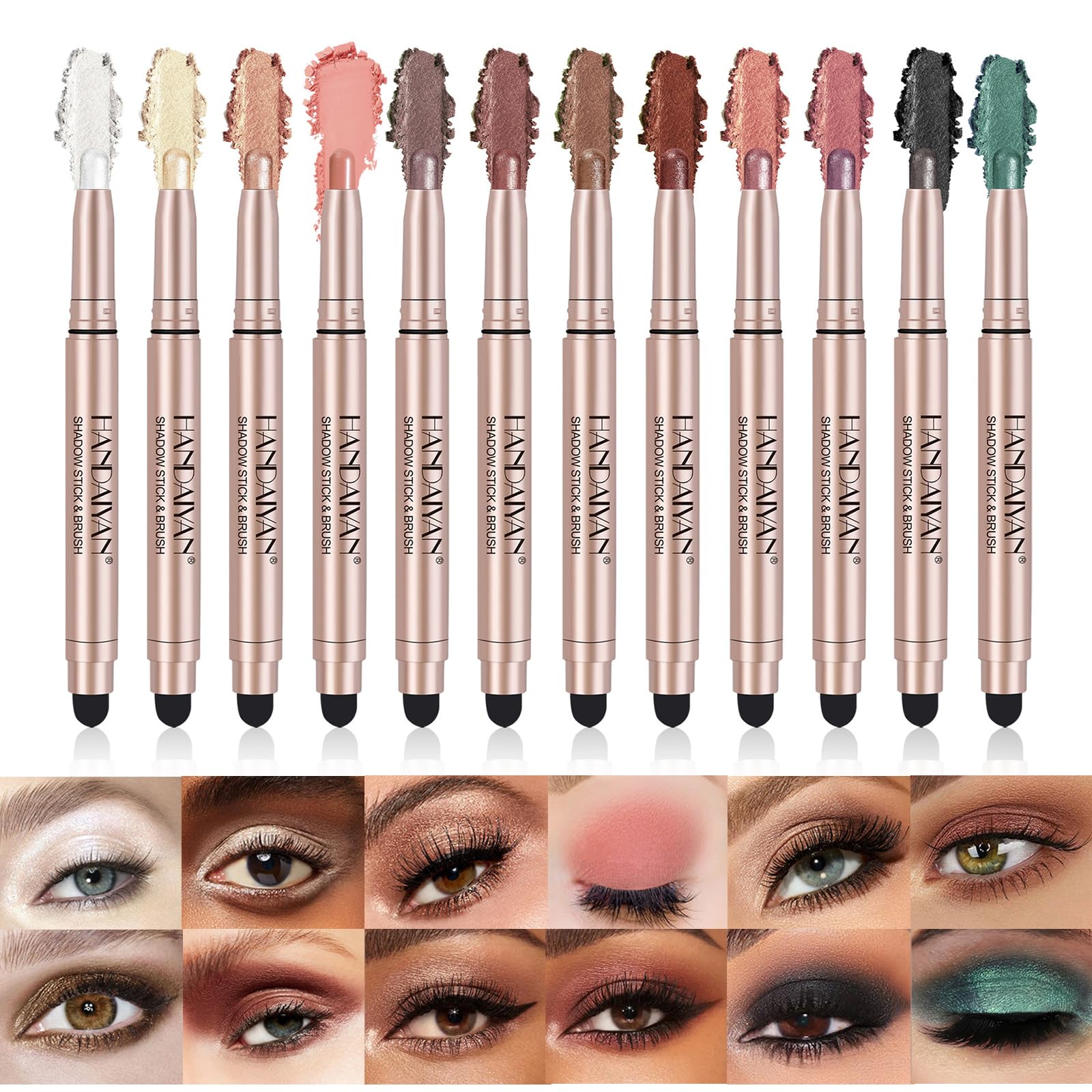 Joyeee Juego de lápiz de sombra de ojos 12 colores, Nacarado brillante modificación de ojos barra de sombra de ojos en crema, larga duración y resistente al agua, Pro kit de crayón de maquillaje ojos