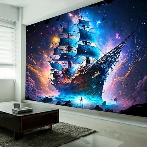 Miniatura 8 de FENDROM Tapiz náutico Decoración Fantasma Velero Arte de Pared Fantasía Paisaje Océano Náutico barco pirata Onda Vela Luna Tapices Colgantes de