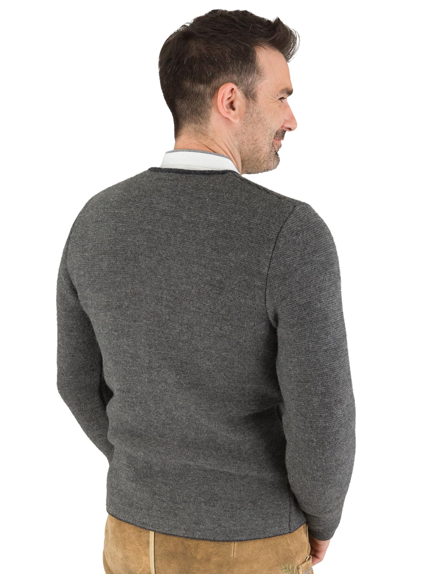 Hammerschmid Trachtenjacke Simon für Männer, Elegante Herrenstrickweste für Hochzeit, Taufe, Oktoberfest, Warmer Janker aus Schurwolle, Festliche Joppe in grau