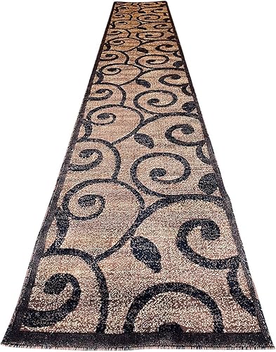 Americana Alfombra moderna de pasillo largo contemporánea, color marrón y negro, diseño King 154 (32 pulgadas x 15 pies 10 pulgadas)