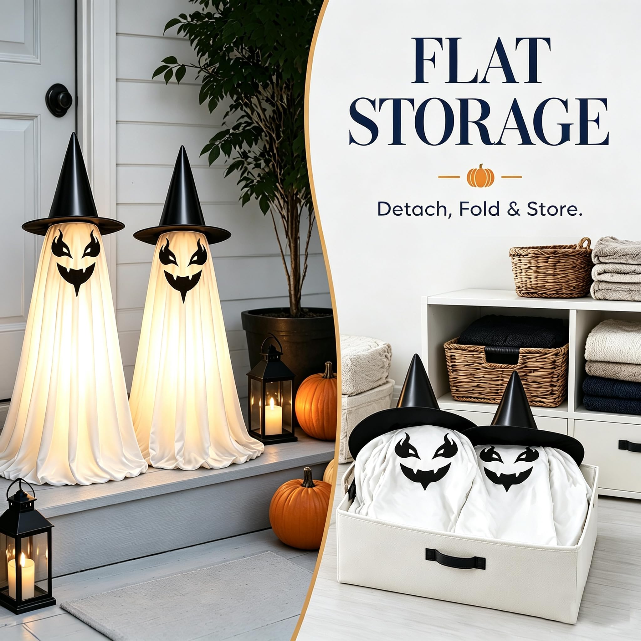 Lot de 2 géants fantômes debout pour Halloween (A 1,2 m)