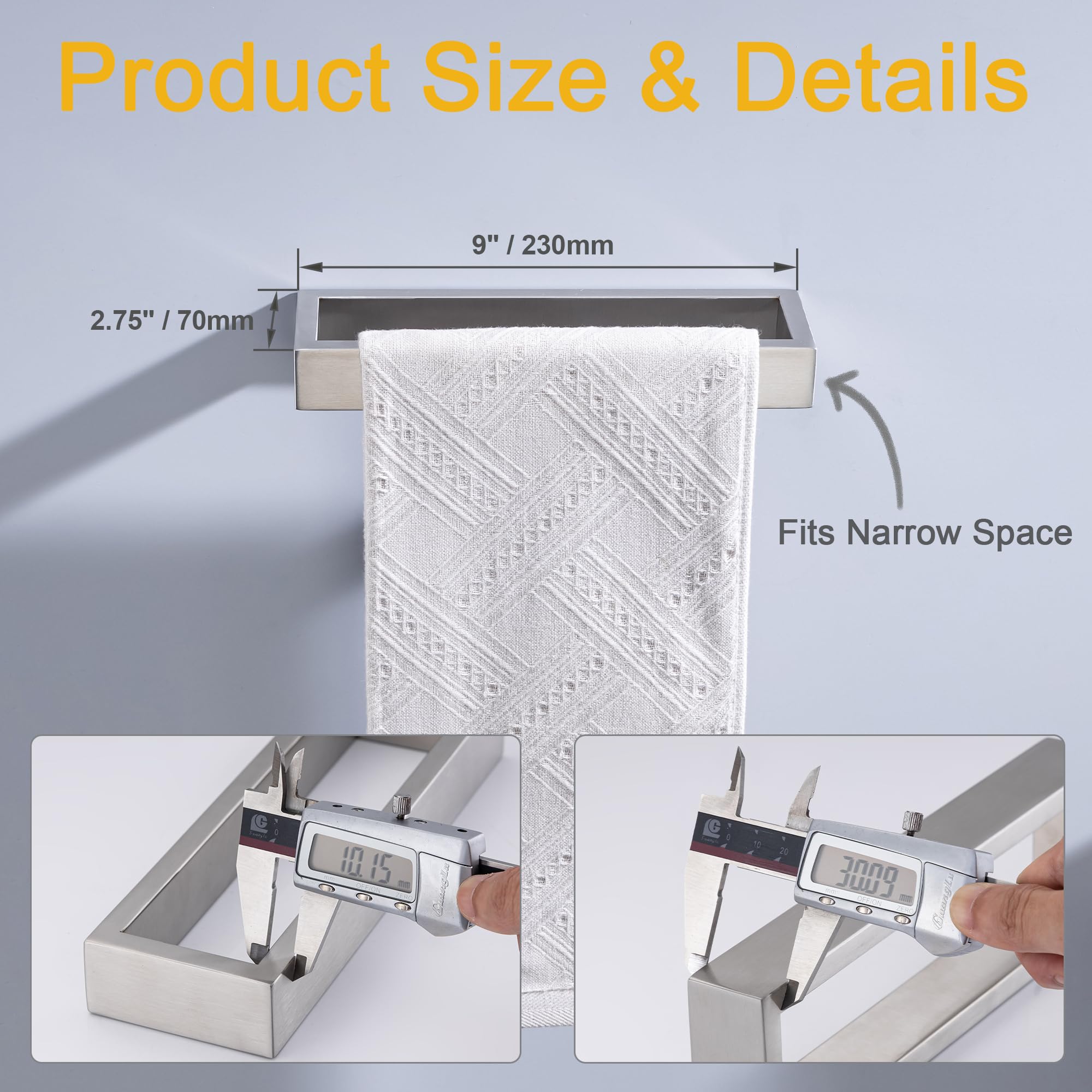Toallero, soporte para toallas de mano de 9 pulgadas, soporte de pared, toalleros para accesorios de baño, accesorios de anillo de toalla de acero inoxidable (níquel cepillado, paquete de