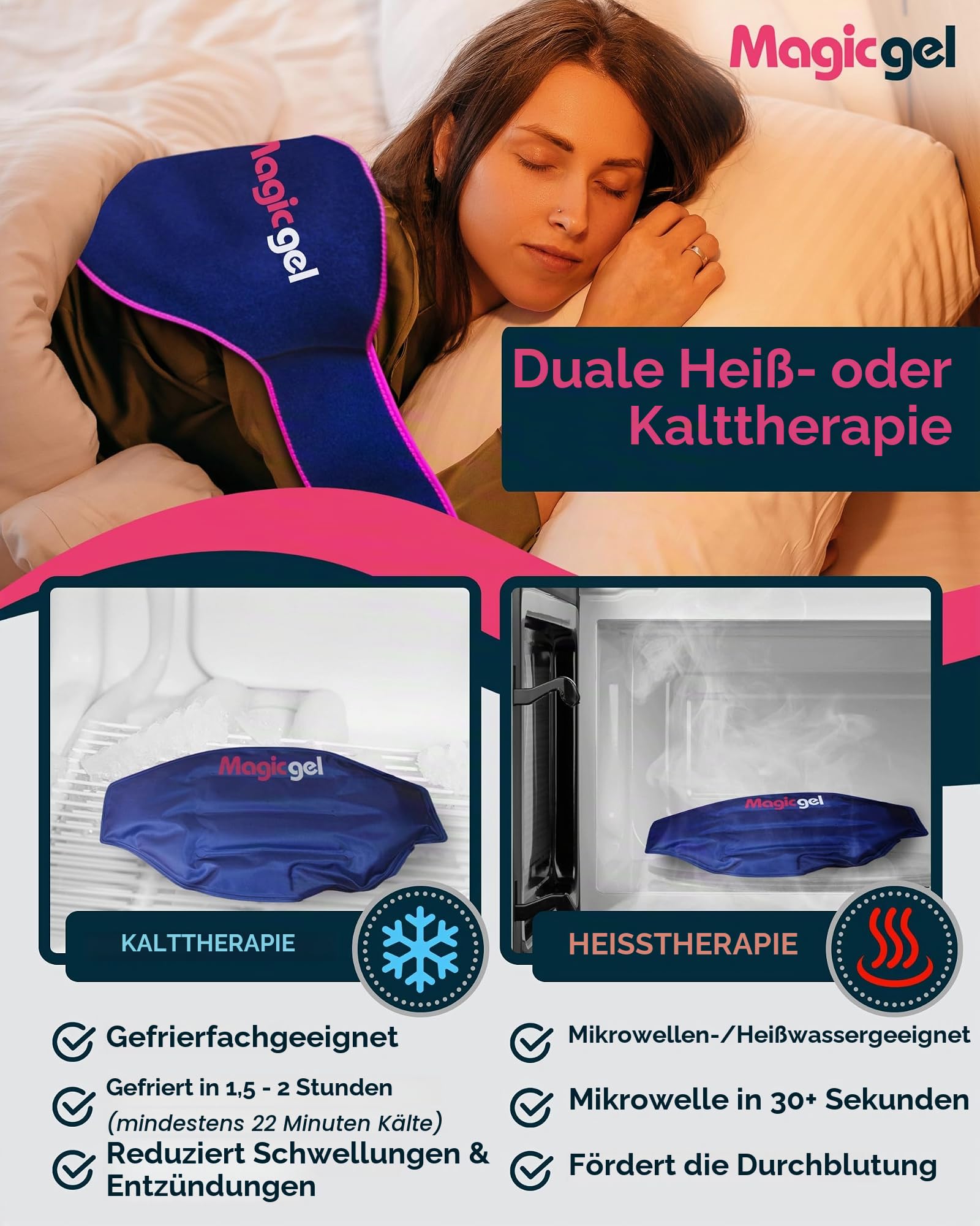 Magic Gel Rücken Ice Pack - Heiß oder Kalt Kompresse für Kreuz und Hüfte - Wiederverwendbares Kühlpad mit Verschluss auch für Schleimbeutelentzündung
