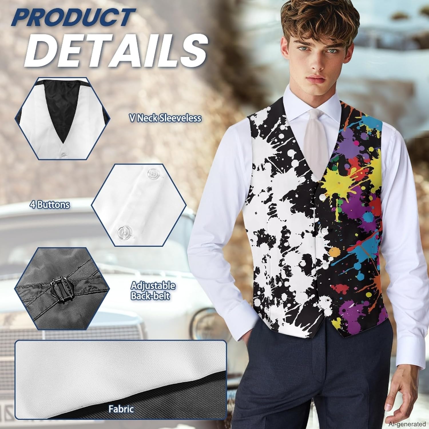 TOADDITDO V- Neck Suit Vest for Men Business Formal Dress Waistcoat Button Down Vests for Tuxedo