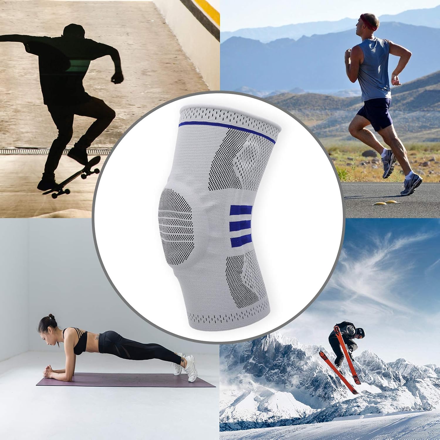 Knee Braces, Knee Brace Compression Sleeve, Knee Compression Sleeve, Knee Brace for Women Men, Patella Protection Knee Brace Knitted Breathable Kneepad Compression Sleeve M