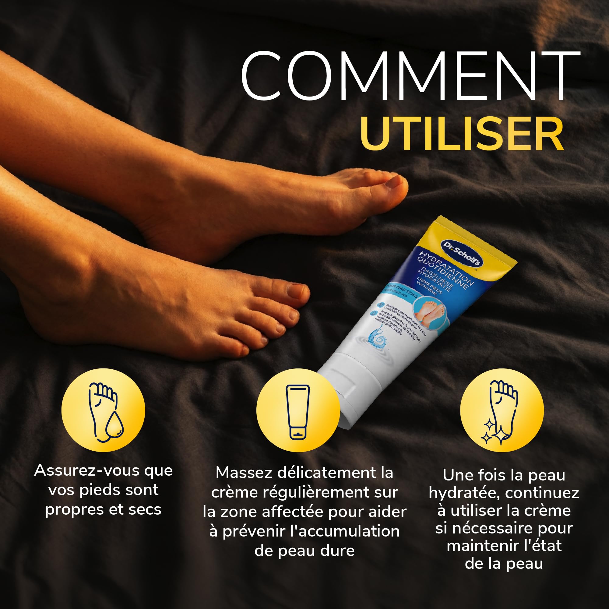 Dr. Scholl's Crème Pieds Hydratation Renforcée - Peaux Sèches et Abîmées - Glycerine Enrichie pour Pieds Plus Doux - Hydrate Immédiatement et Protège Contre Sécheresse - Confort Durable - 75ml