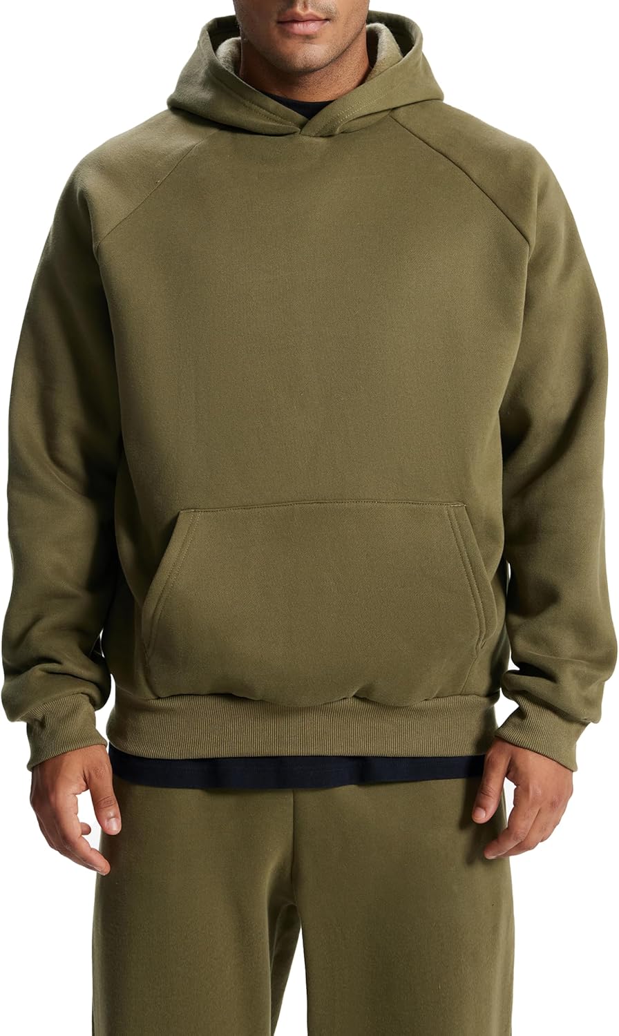 Men's Relaxed Fit Cotton Raglan Sleeve Hoodies Pullover Hooded Sweatshirt Casual Long Sleeve Shirts with Pocket