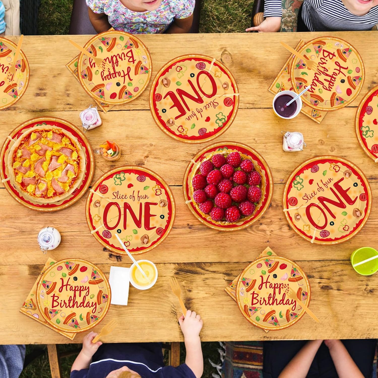 96Pcs Pizza One Birthday Party Decorations Pizza 1st Birthday Party Plates and Napkins Tableware Sets for Kids Baby Shower One Year Old Carnival Italy Night Holiday Party Favors Supplies Serves 24