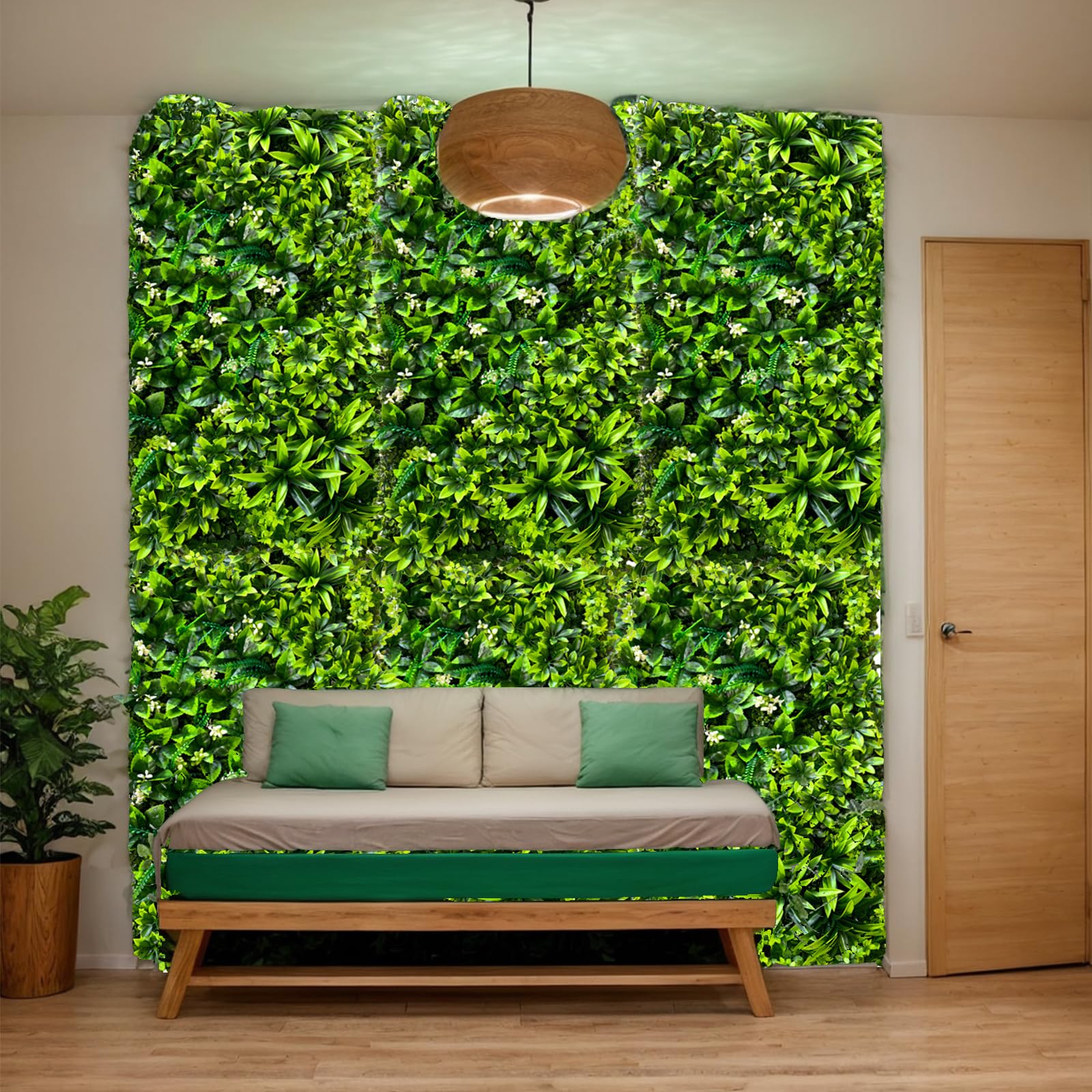 Generisch Künstliches grünes Wandpaneel 50 cm x 100 cm für den Innen- und Außenbereich. Kunstpflanzen-Wandpaneele mit realistischem Grün für Haus, Garten, Büro, Geschäft, Café, Hochzeit (L)