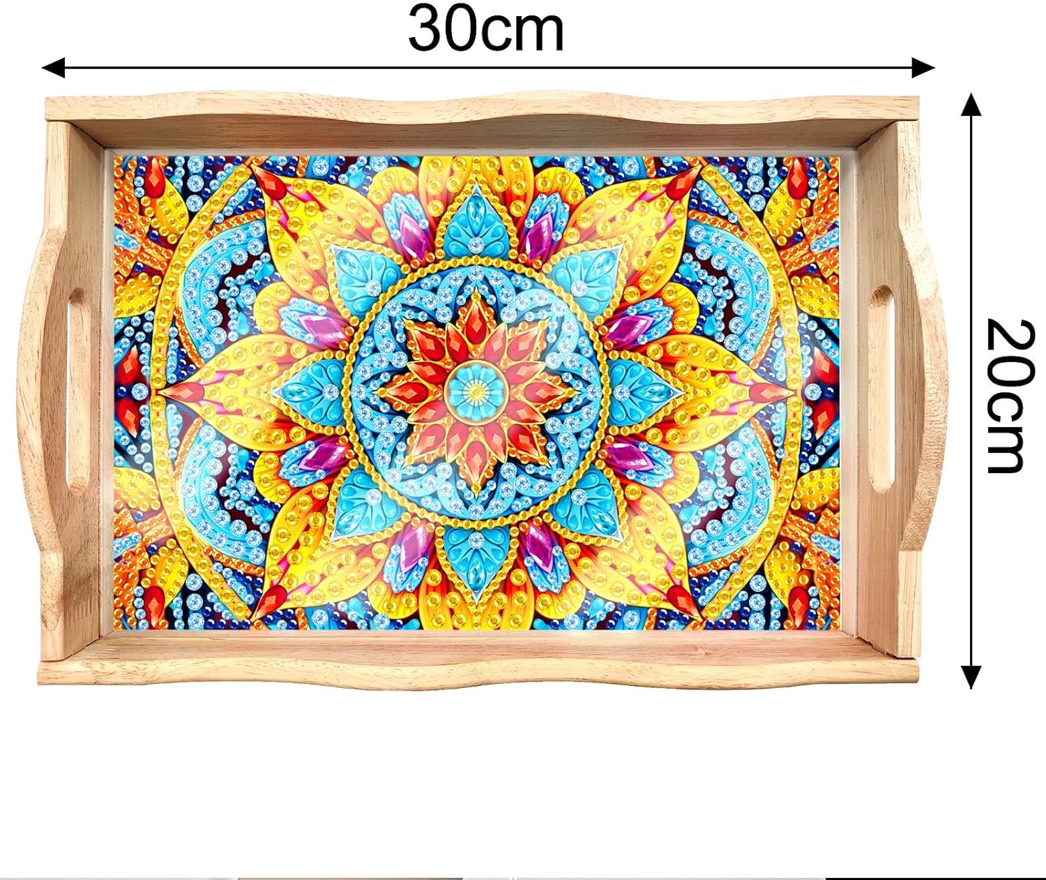 Generic 2Pcs DIY Diamond Serving Tray Rectangular Breakfast Tray with Handles Handmade Diamond Art Painting Wooden Tray Dinner Plate for Coffee Living Room Home Organizer-Mandala