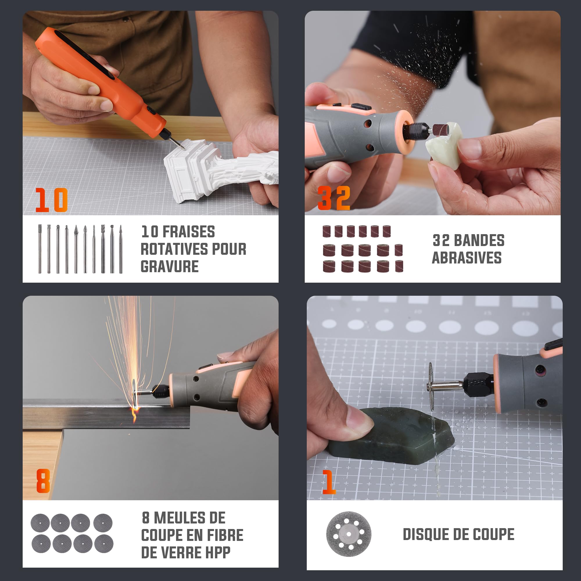 Katerk Kit D'accessoires pour Outils Rotatifs, 420 PiÈCes, embouts Universels de 1/8", pour la DÉCoupe, le Ponçage, le Polissage, la Sculpture, le Meulage, L'affûtage Et le Perçage