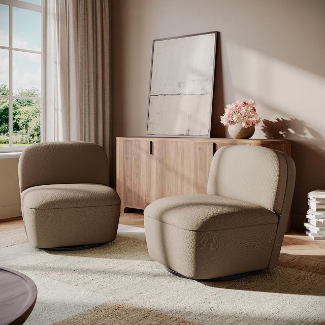 BELLEZE BELLEZE Set of 2 Modern Upholstered Swivel Accent Chair with Hidden Storage, 360° Rotating Chair, Easy Assembly Compact Chair for Living Room, Bedroom, Office, Space-Saving Design - Beige