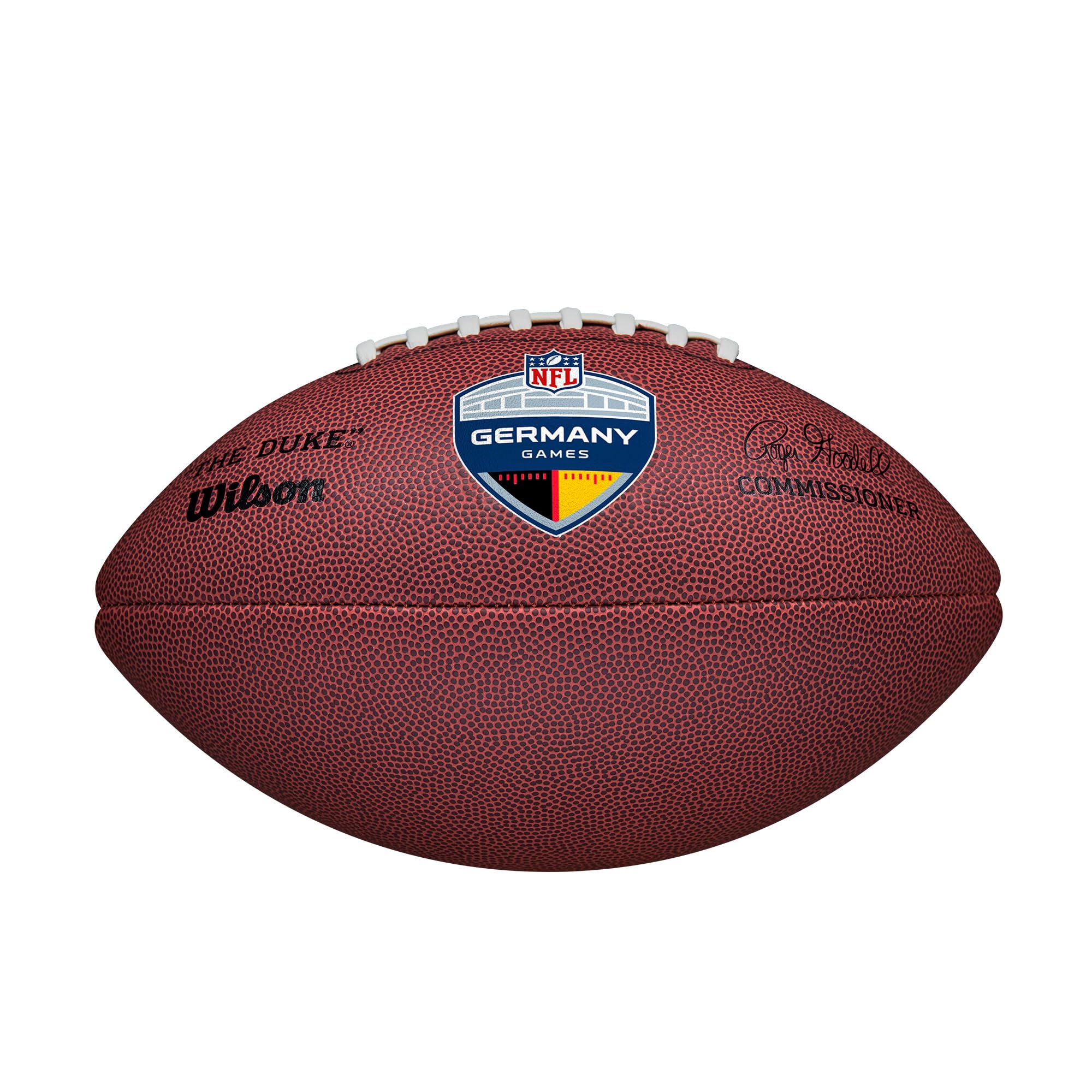 Wilson NFL Germany Games Duke Replica Football, Außergewöhnliche Leistung und Haltbarkeit mit einem geschmeidigen Gefühl, Für präzise Würfe und kraftvolle Kicks, Farbe: Braun, Offizielle Größe