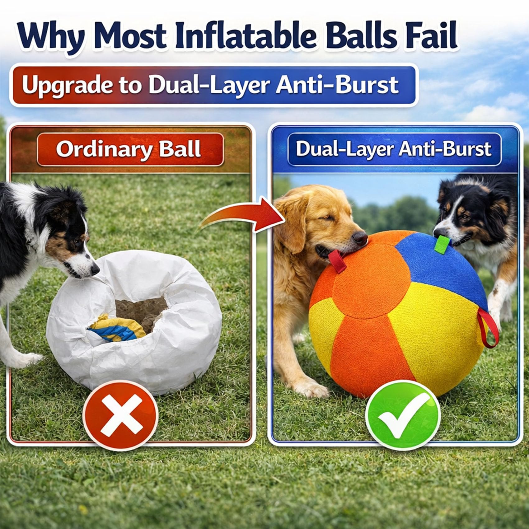 Herding Balls for Dogs, Calming Jumbo Ball for Dogs, 10 18 22 Inch Giant Inflatable Dog Ball with Reinforced Handles Cover & Pump, Durable Tear Resistant Toy for Training Exercise Play (55 cm/21.65in)
