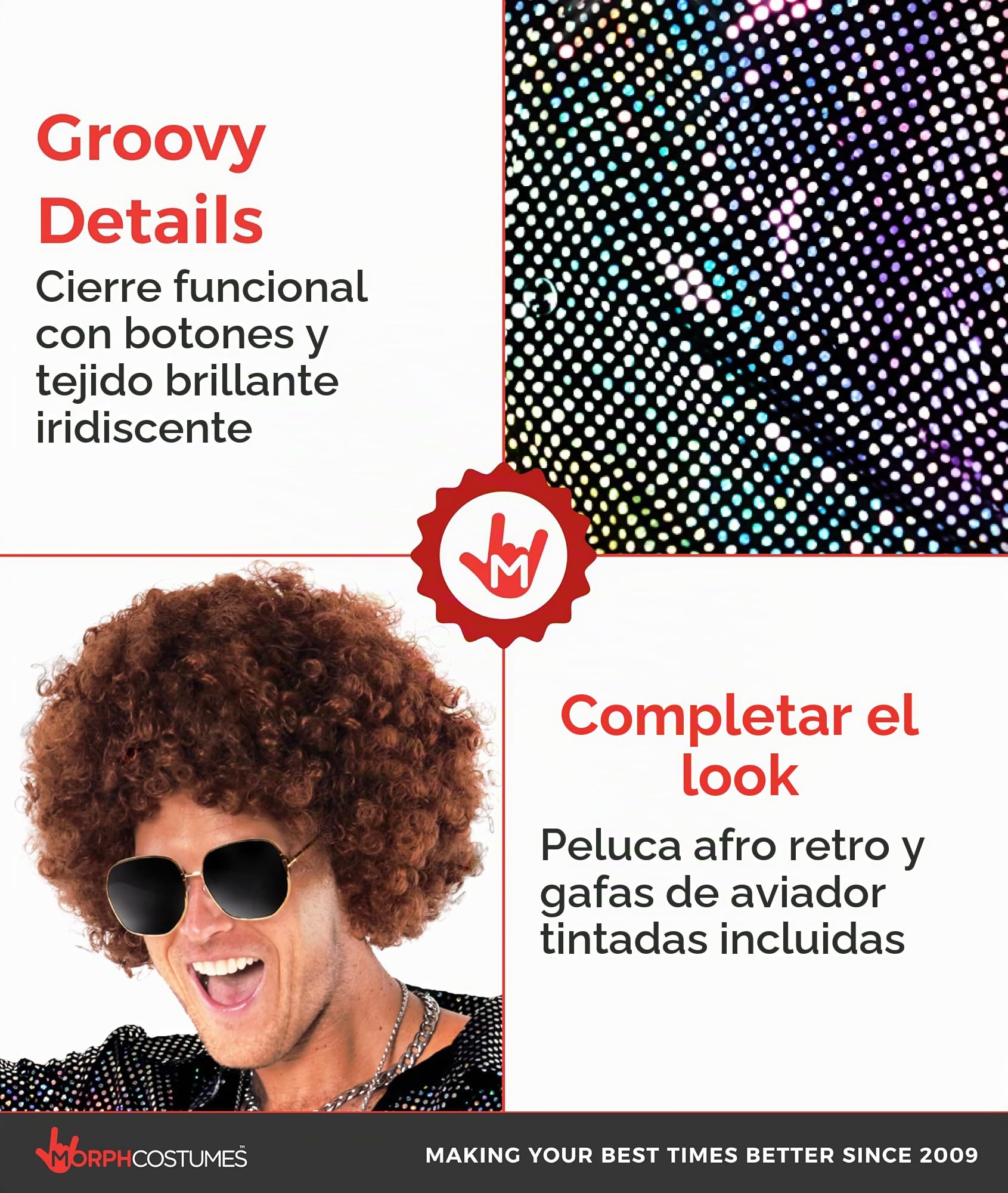 Morph Disfraz Disco Hombre Años 70, Disfraces para Carnaval y Halloween