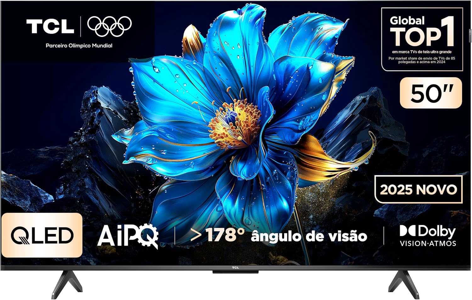 Smart TV TCL 50 Polegadas QLED 4K P7K WiFi Bluetooth Google TV HDR10+ Dolby Atmos Dolby Vision 50P7K