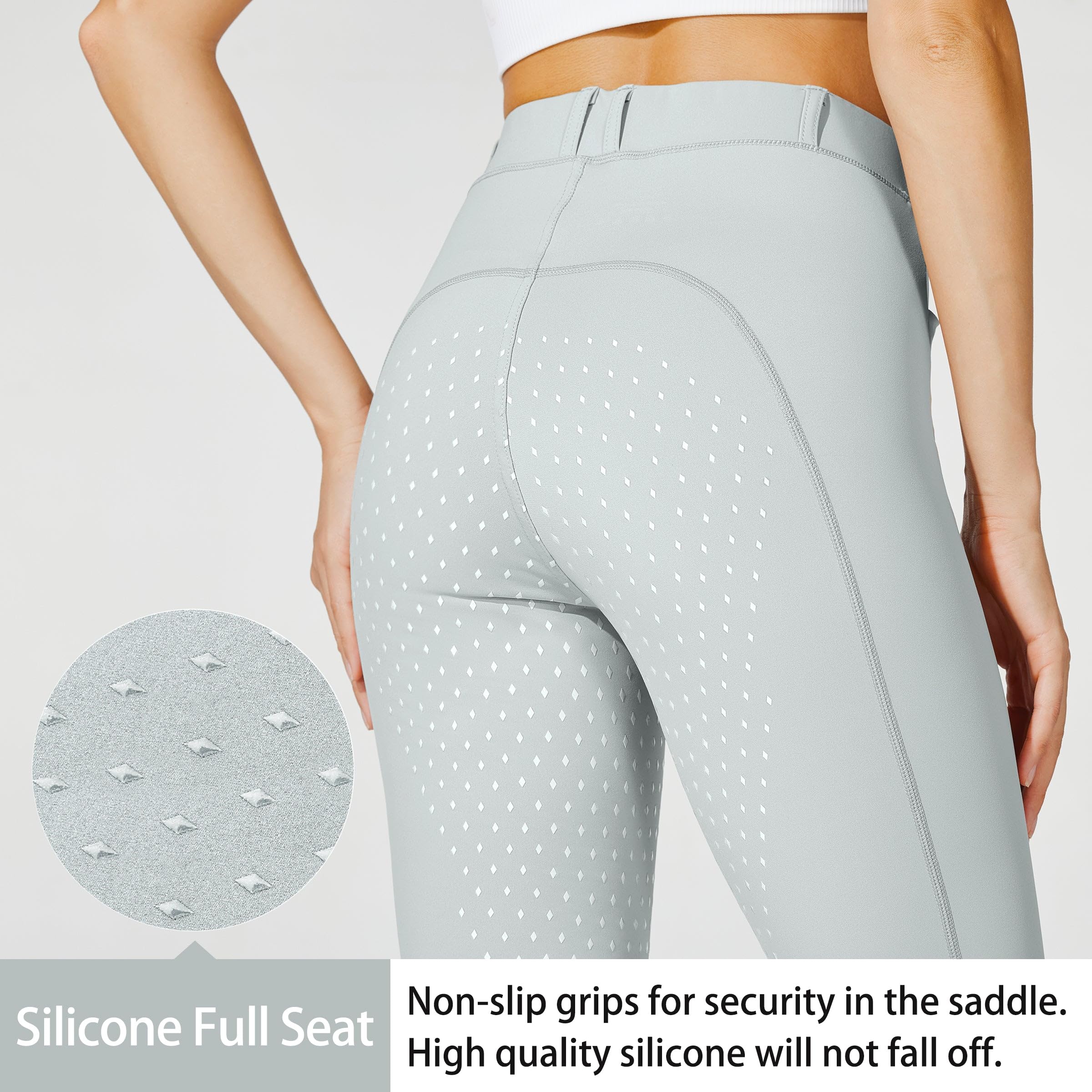 WILLIT Pantaloni da equitazione da donna, con inserti completi, in silicone, a vita alta, elasticizzati, con tasca con cerniera, passanti per cintura - 3