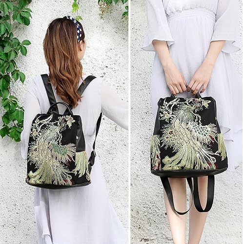 Miniatura 9 de Bolso bordado de la mochila de las mujeres, bolso antirrobo de la mochila del viaje de la lona de la moda, Bordado con purpurina, Mochilas de mochila