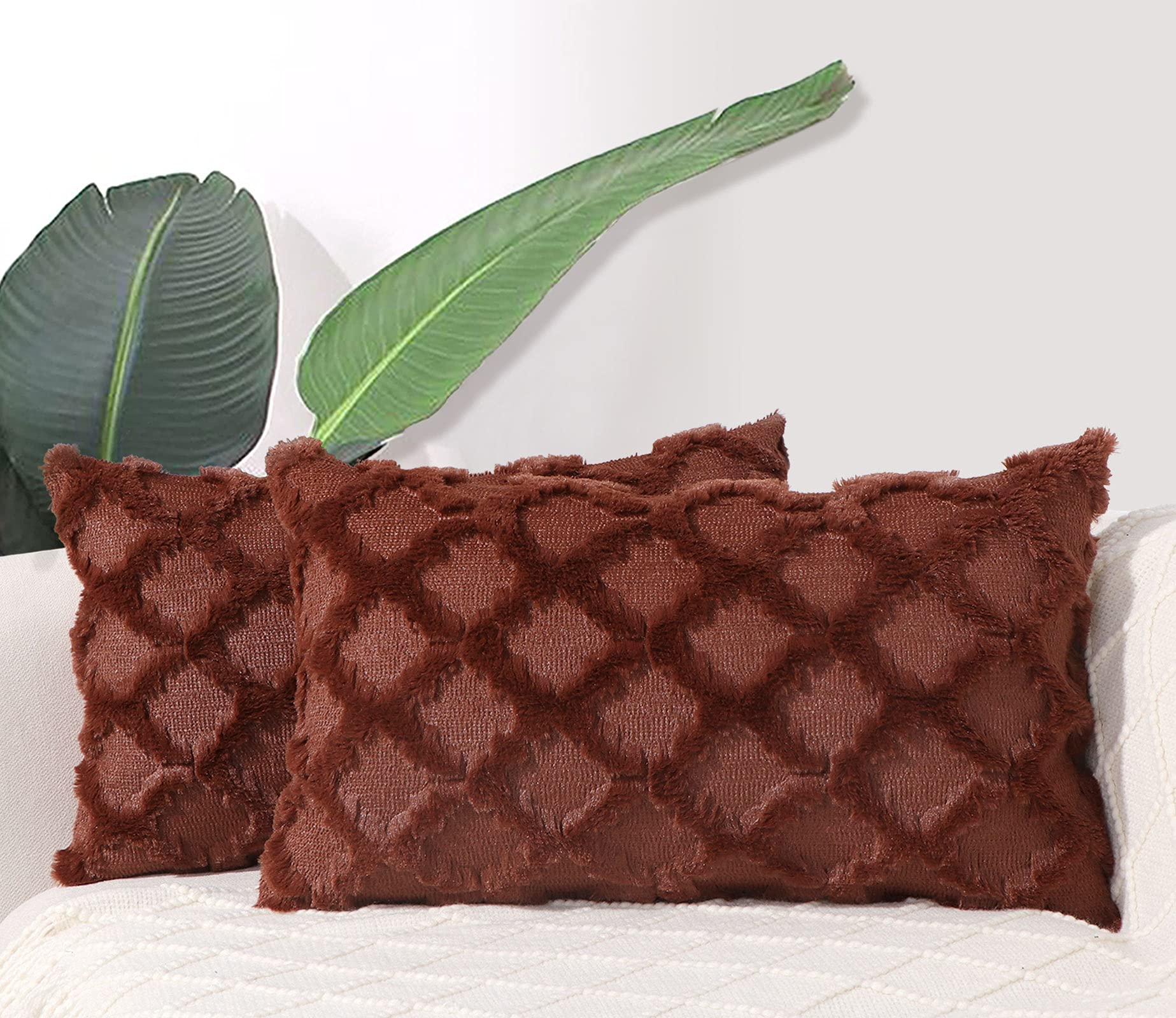 Toes Home Boho Plush Throw Pillow Covers, Decorative Pillows Cases for Couch 12x20 Set of 2, Velvet Cushion Covers for Living Room Bed Sofa Home Bedding