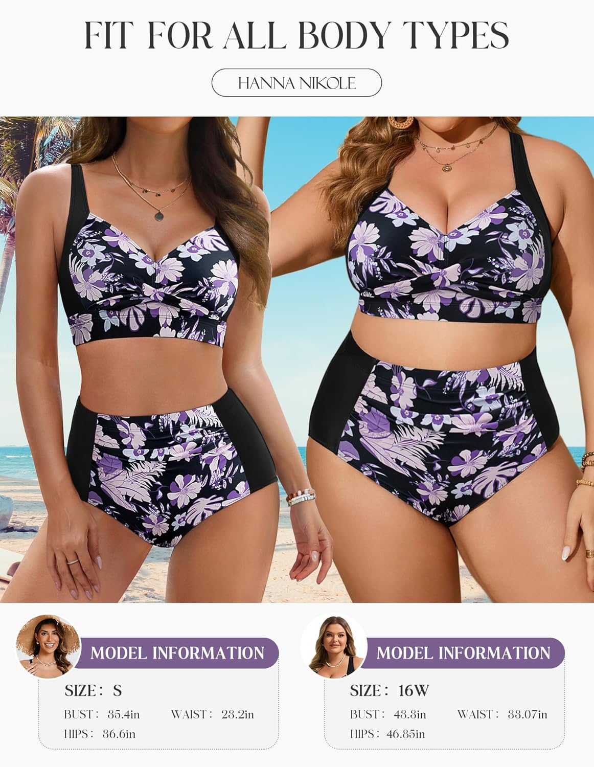 Hanna Nikole Womens High Waisted Bikini Sets Tummy Control Swimsuit Ruched Two Piece Bathing Suit - Image 4