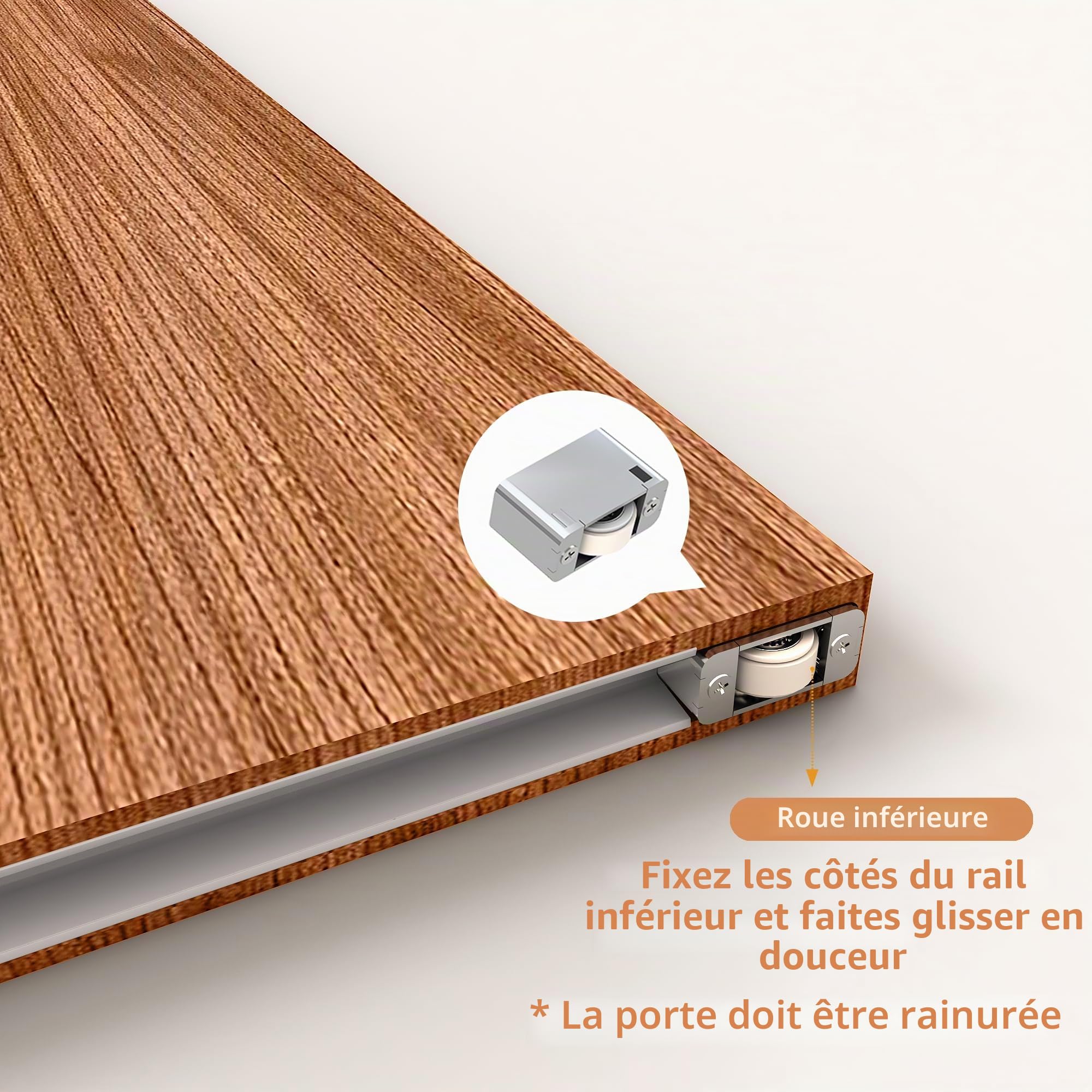JUBEST Kit de quincaillerie pour porte de grange dissimulée avec mécanisme de fermeture douce, rail de porte coulissante invisible pour largeur d'ouverture de 61 cm à 71,1 cm, kit de quincaillerie
