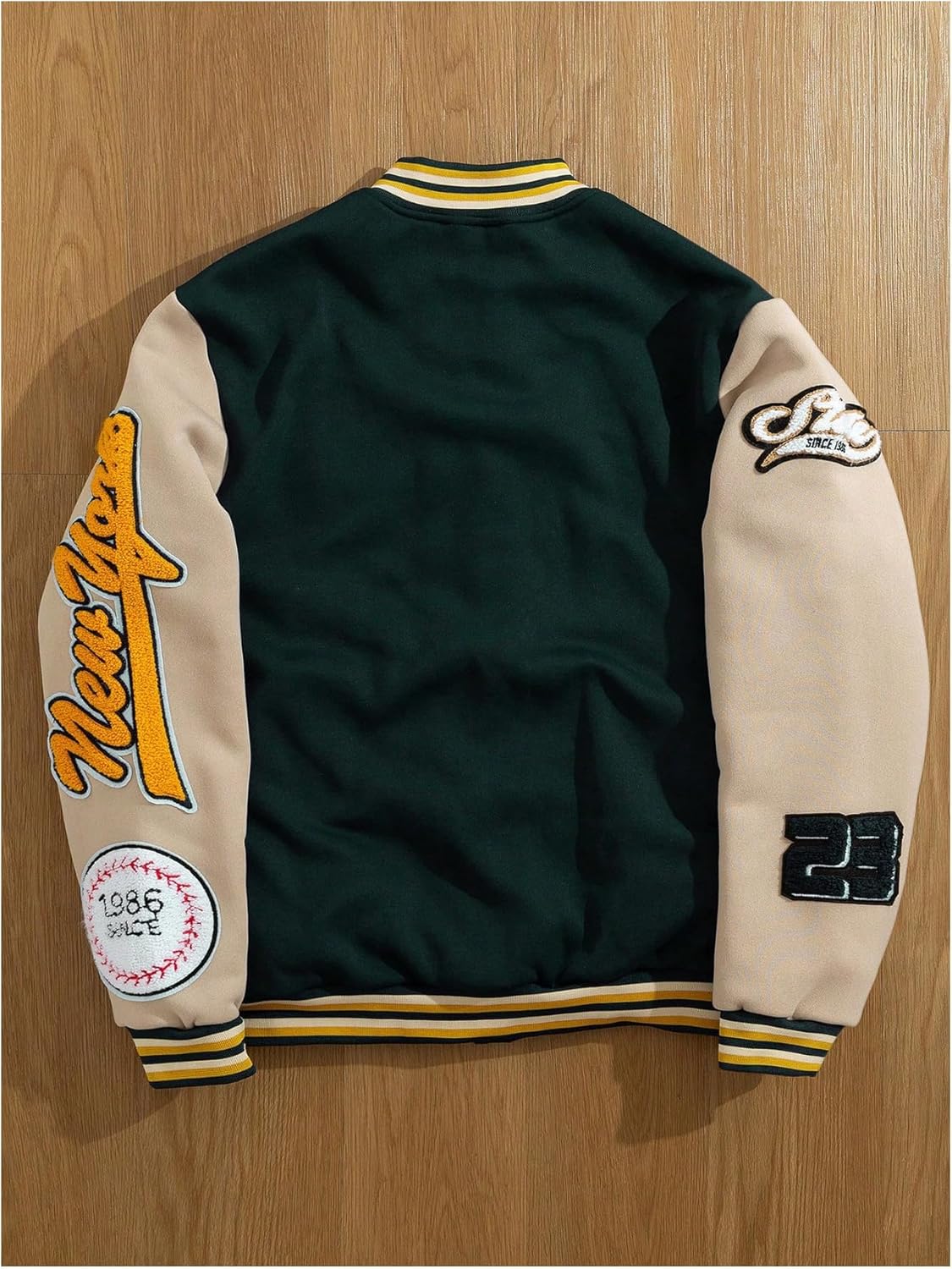 SOLY HUX Men's Letter Graphic Varsity Jacket Long Sleeve Button Up Patched Baseball Jacket Streetwear - Image 3