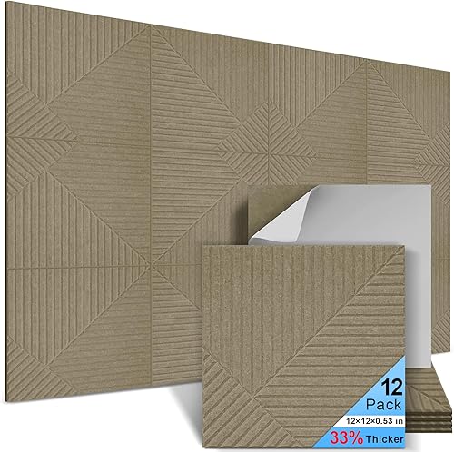 Miniatura 20 de Paquete de 4 paneles acústicos artísticos autoadhesivos para pared, 16 x 16 x 0.5 pulgadas, paneles acústicos decorativos para pared, paneles