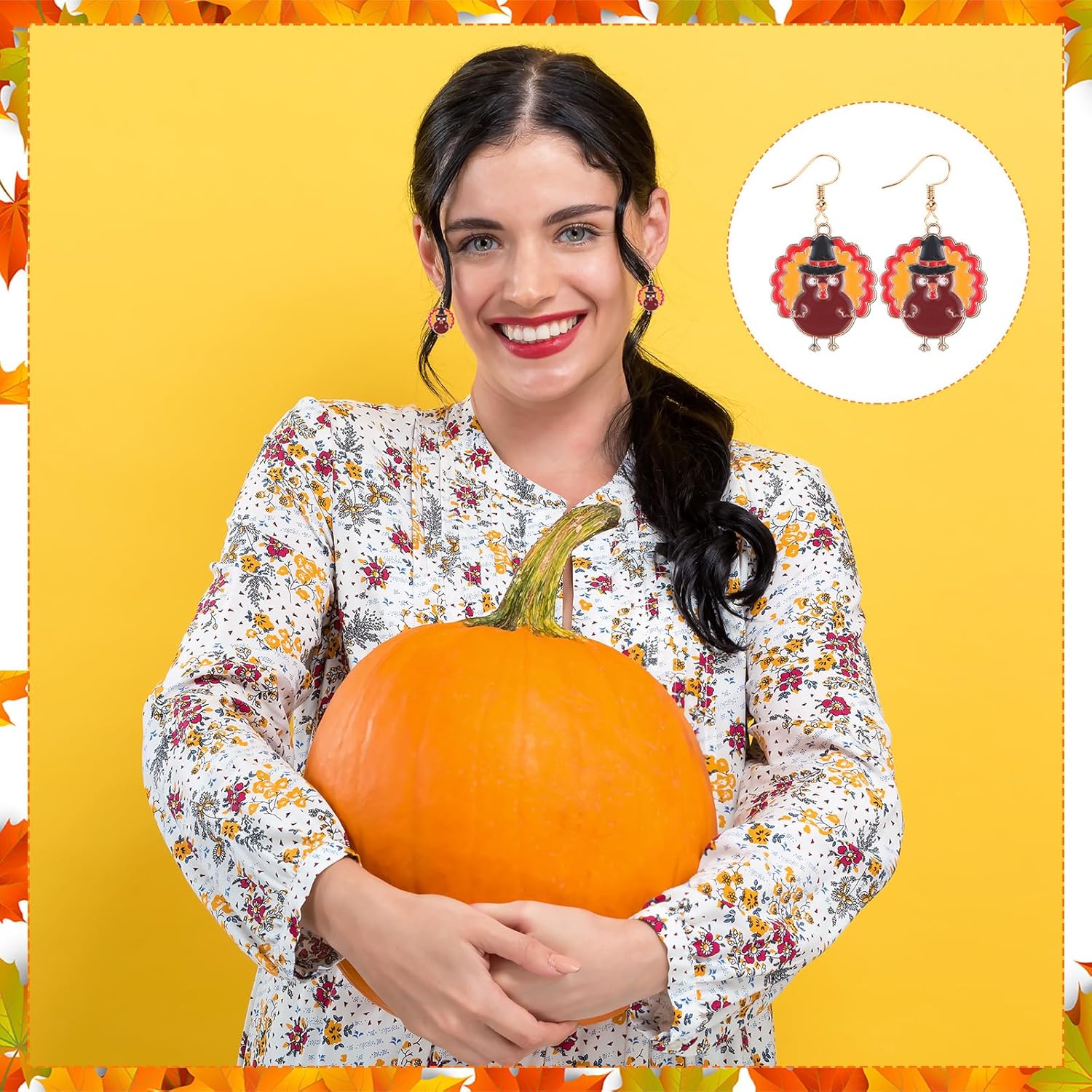 60 Pairs Thanksgiving Earrings Bulk for Women, Fall Thanksgiving Dangle Earrings and Studs Set, Pumpkin Turkey Maple Leaf Jewelry for Holiday Fall Autumn Party Favors Gift Decor - Image 4