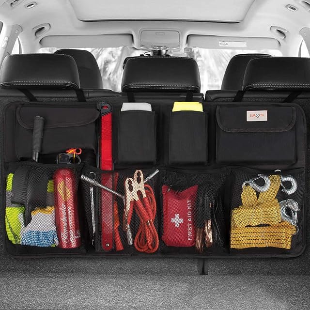 SURDOCA Car Boot Organiser 3rd Gen [7 times Upgrade] Super Capacity Car Organiser, Equipped With [Robust Elastic Net & 4 Magic Stick] Car Boot Tidy Storage Bag, Space Saving Exper,Black