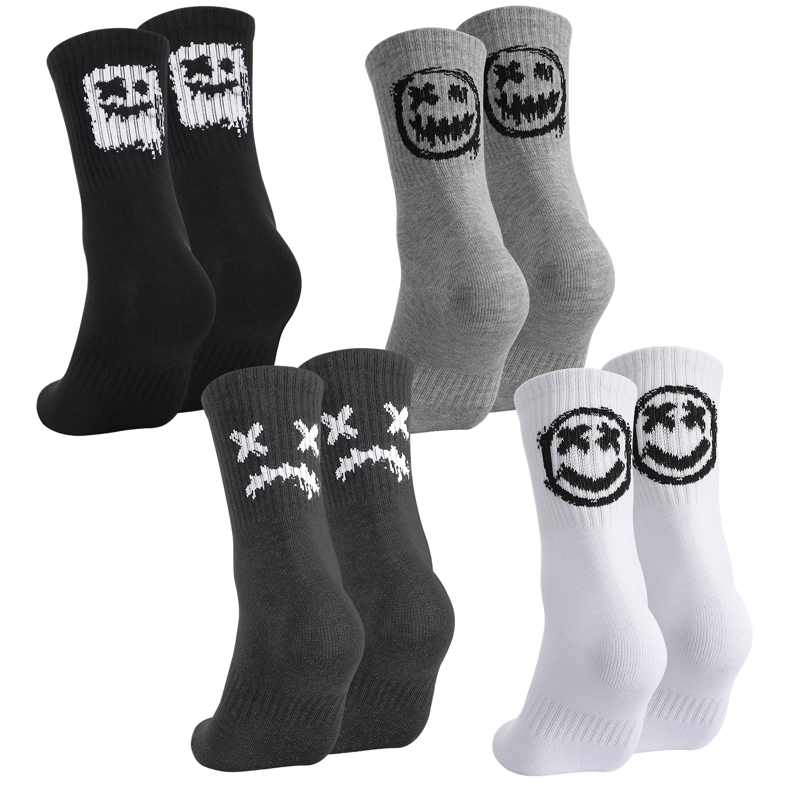 Utensilsto 4 Paar Tennissocken Herren 43-46 Sportsocken Herren Baumwollesocken lustige Socken Geschenke Herrensocken mit lächeln Motiv(Dämonisch lächeln)