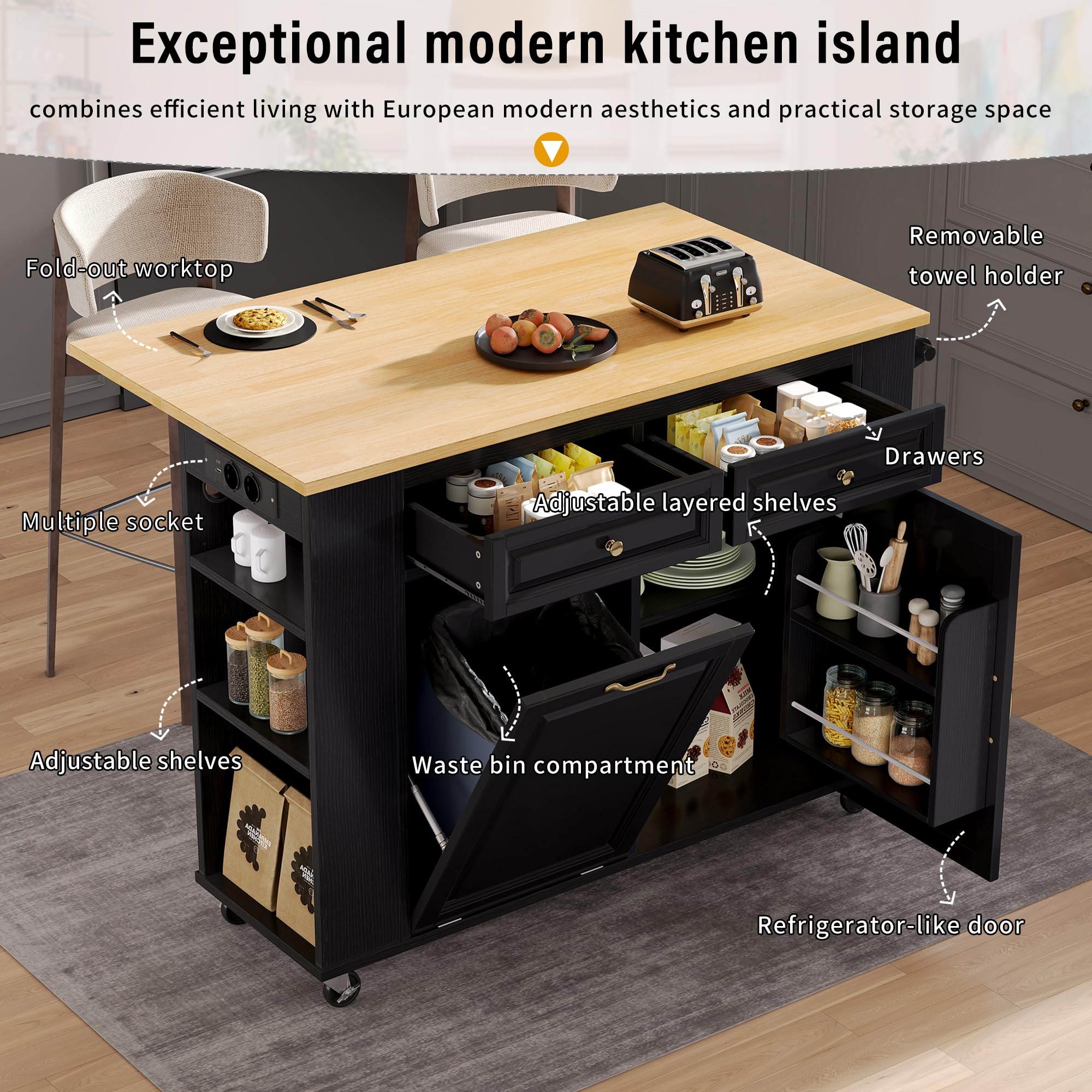 Ilot Central Cuisine Avec Rangement Et Plan De Travail, Table