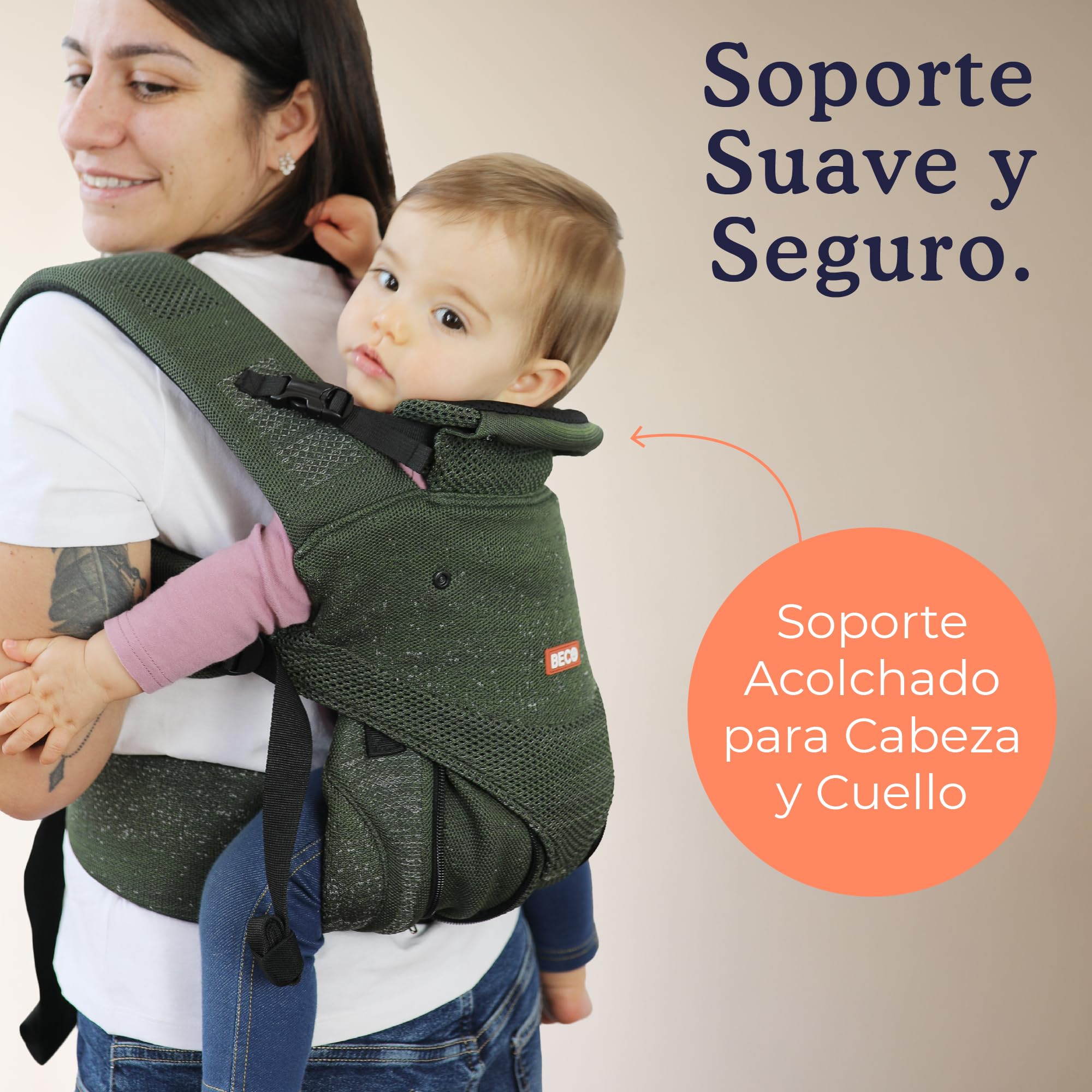 Beco Ventura Portabebés Ergonómico de 0 a 36 Meses, Verde (3,2-20 kg)