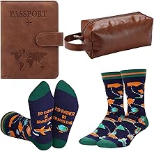 3 Pcs Christmas Traveling Gifts Set Travel Socks Christmas Toiletry Bag Passport Holder for Man Father