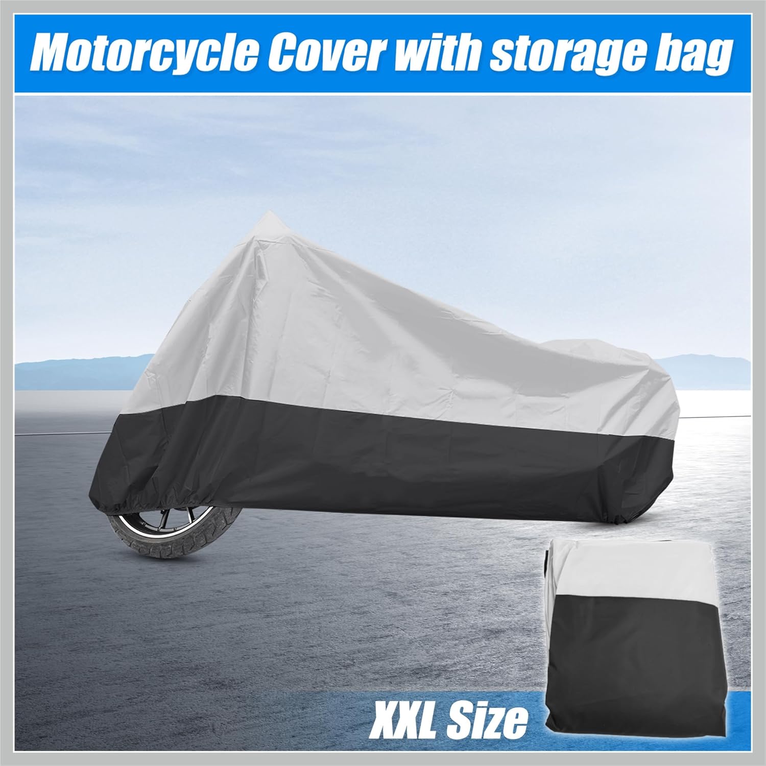 Motorcycle Cover Motorbike Full Cover Outdoor Waterproof Rain Dust Protector 190T XXL Silver Tone Black for Yamaha Road for Harley Touring Cruiser Full Dress Replacement Car Parts
