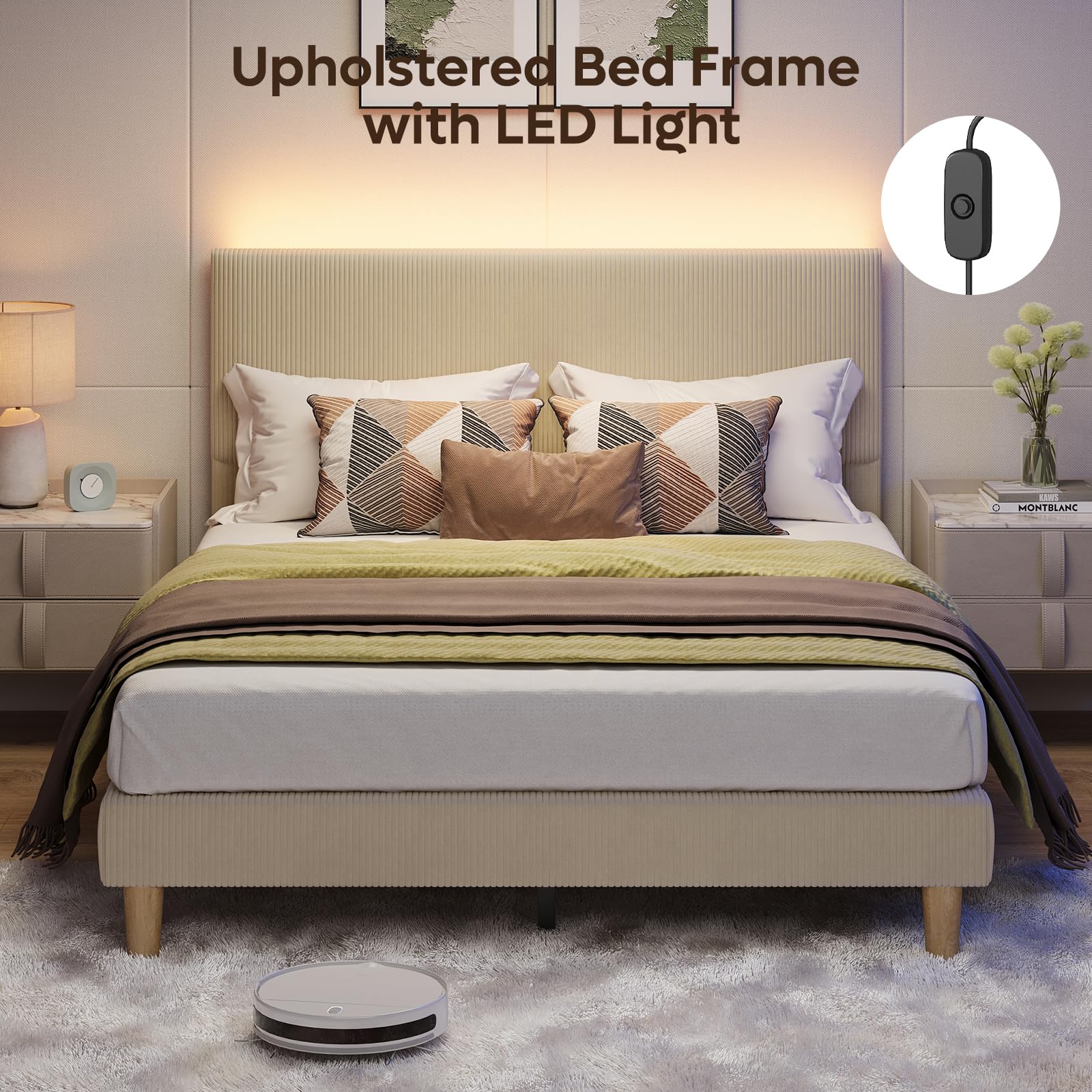 Amazon.com: Bestier Queen Size Bed Frame with Headboard LED