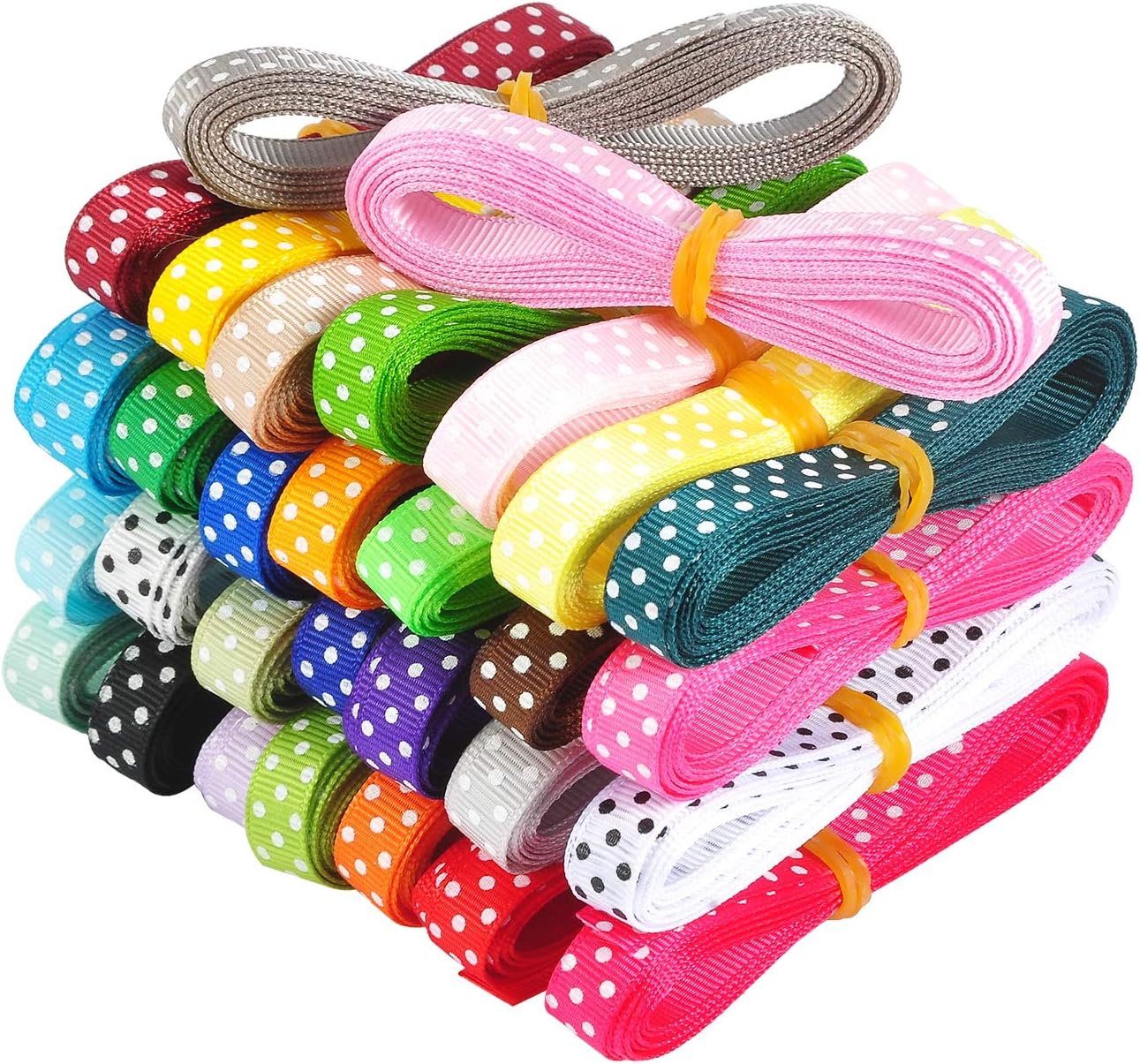 Berolle 90 Yards 30 Colors Polka Dot Grosgrain Ribbon Grosgrain Dot Ribbon Grosgrain Ribbon Set for Gift Package Wrapping, Sewing, Hair Bow (3/8 Inch)