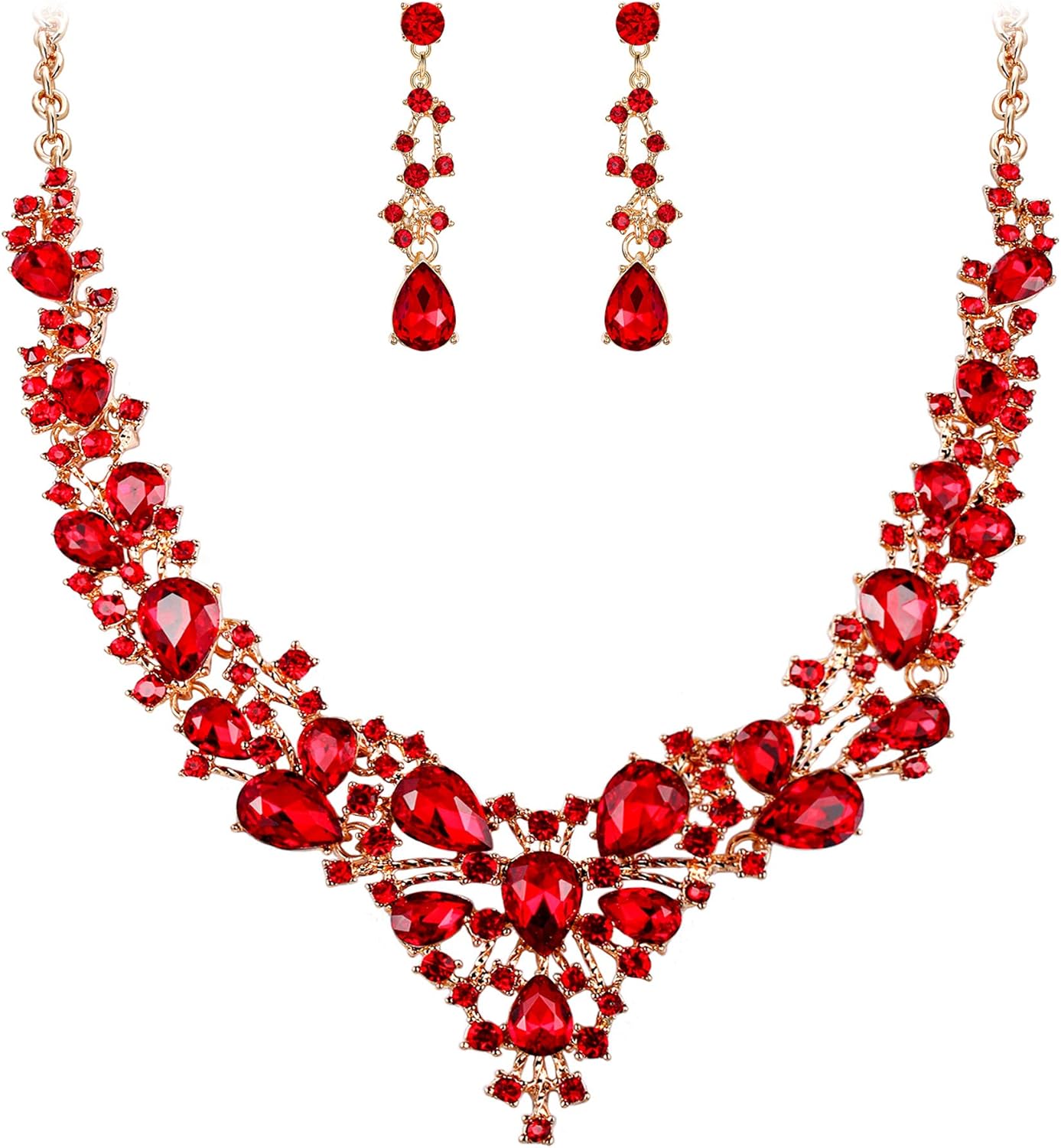 EVER FAITH Bridal Bride Jewelry Set Crystal Flower Leaf Vine Teardrop Wedding Necklace Earrings Sets