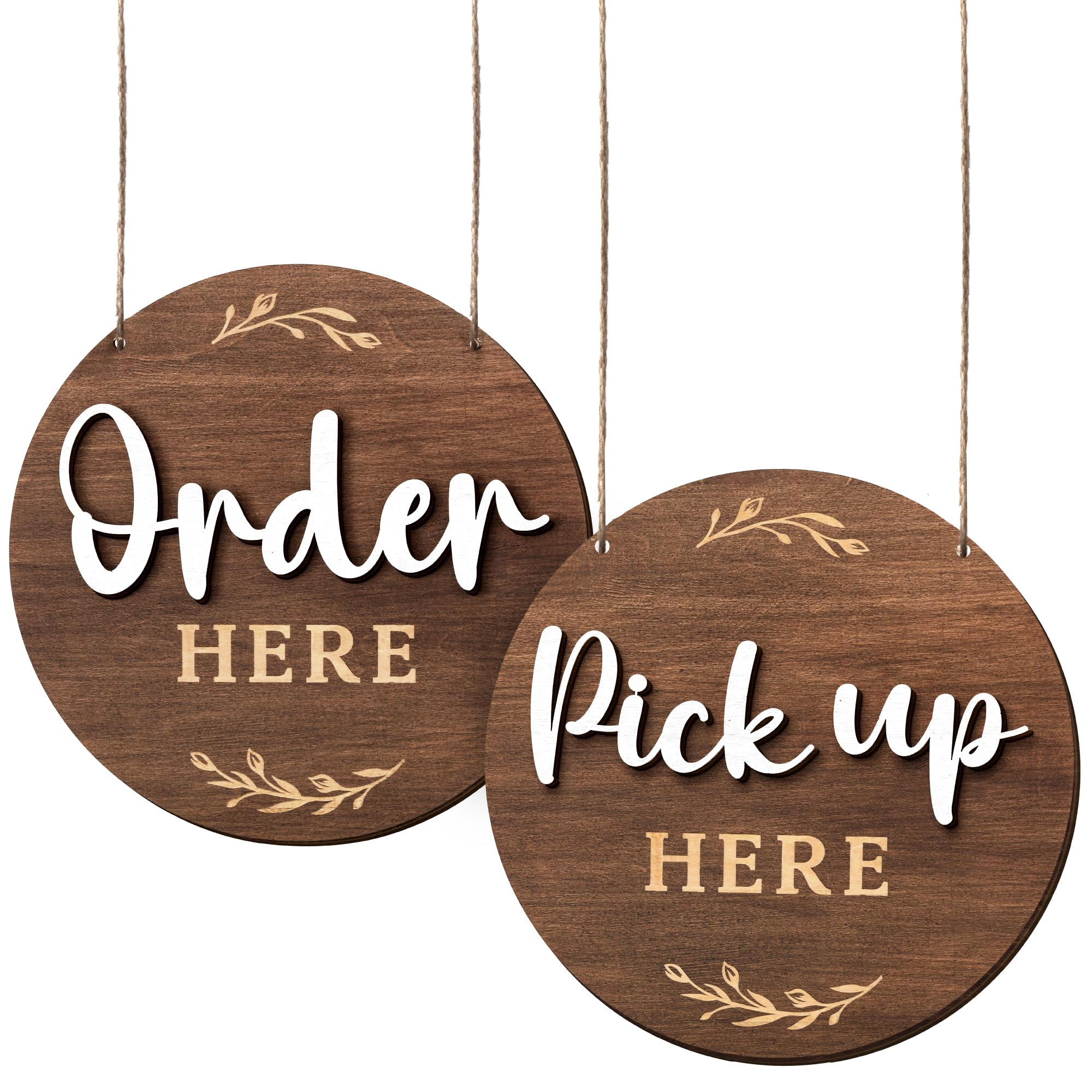 Order Here Pick Up Here Signs - 2 Pack Wood Order Here Sign For Restaurant, Cafes, And Bars