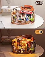 Vista 7 de Rolife Kit de casa en miniatura para bricolaje, librería a escala 1:20, kit de construcción de mini casa con luces LED, kits de manualidades