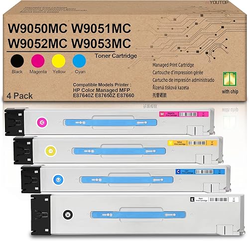 W9050MC W9051MC W9052MC W9053MC Cartucho de tóner (4-PackCYBM) Compatible para impresora HP Color Managed MFP E87640Z E87650Z E87660