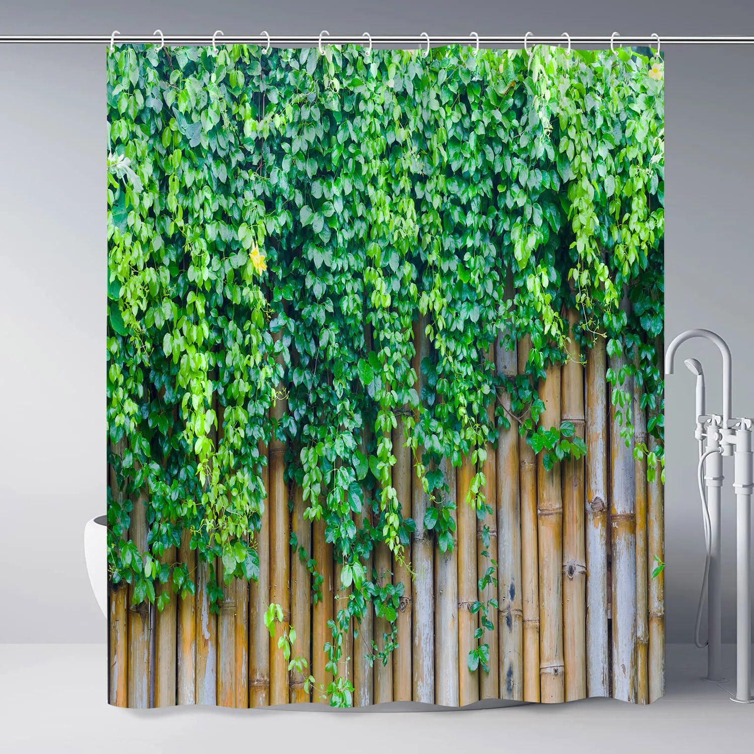 Green Leaves Shower Curtain Garden Landscape Nature Floral Plant Scenery Rustic Farmhouse Bathtub Curtains Set Fabric Bathroom Accessories with Hooks 106Wx70H Inch