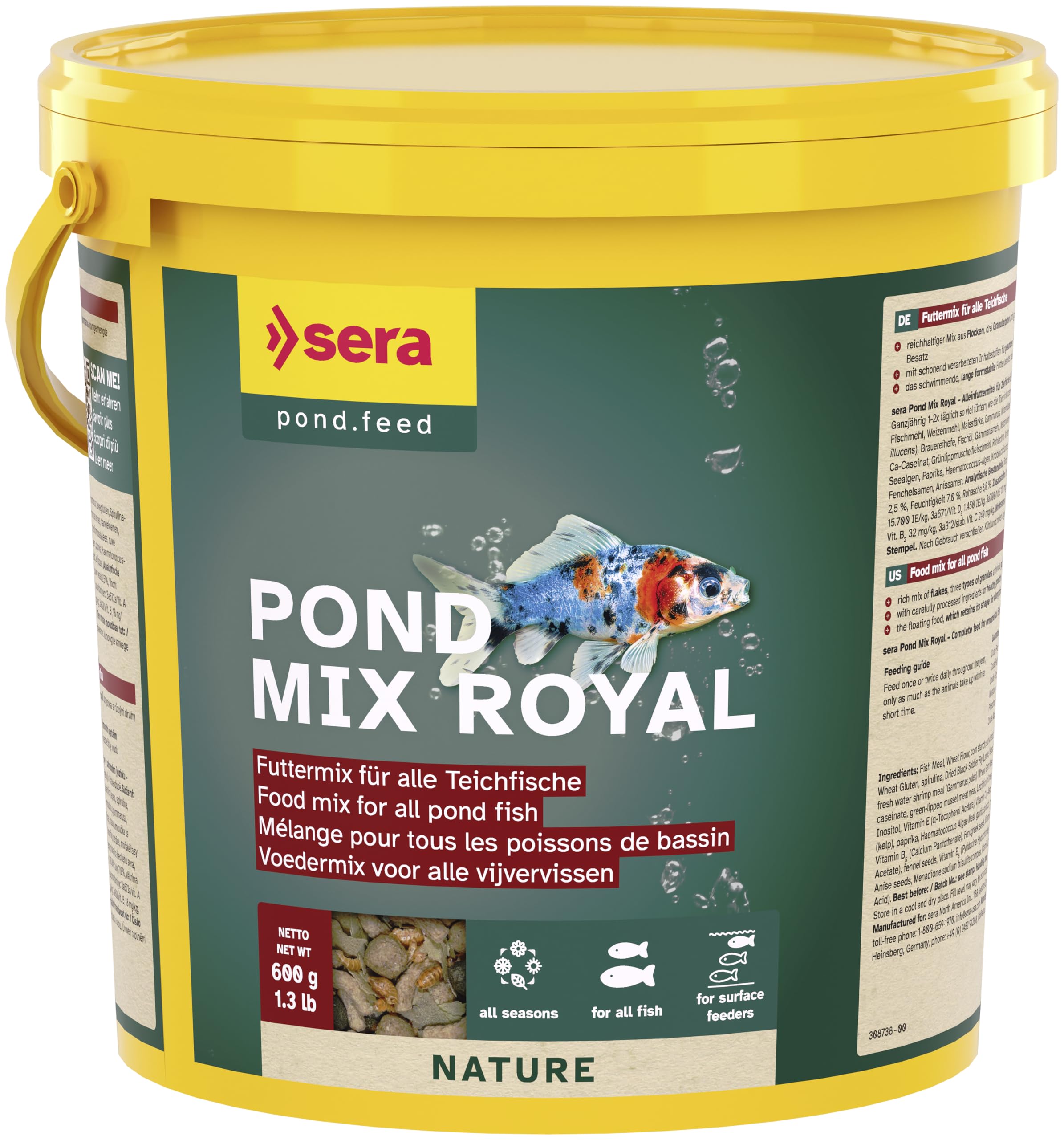 Sera Mix Royal Mixed Food for Pond Fish Comida para estanques, Multicolor, 600 g (Paquete de 1)