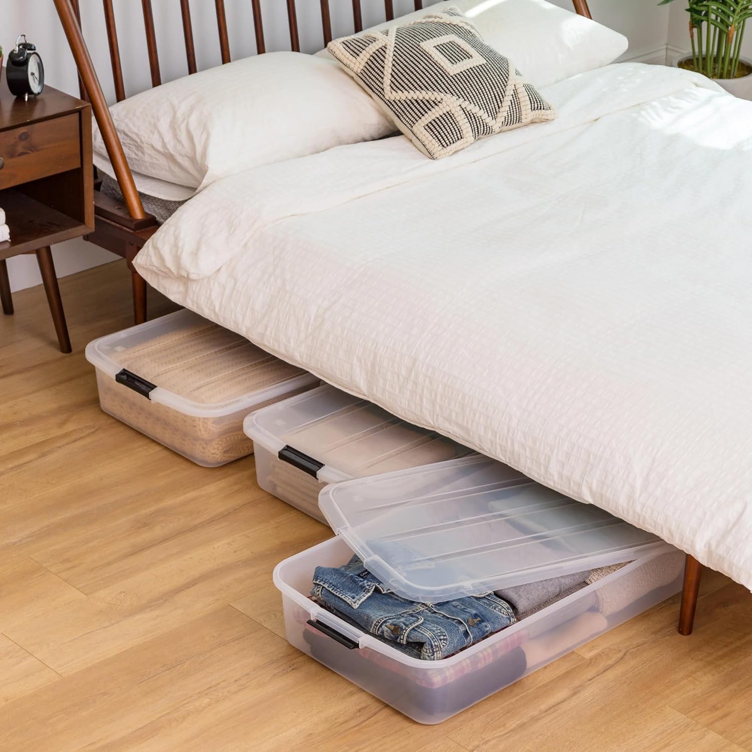 3 Pack 50 Qt Plastic Storage Bins with Lids - Stackable Heavy Duty Totes for Garage, Seasonal Decor, Clothes, Home Organization