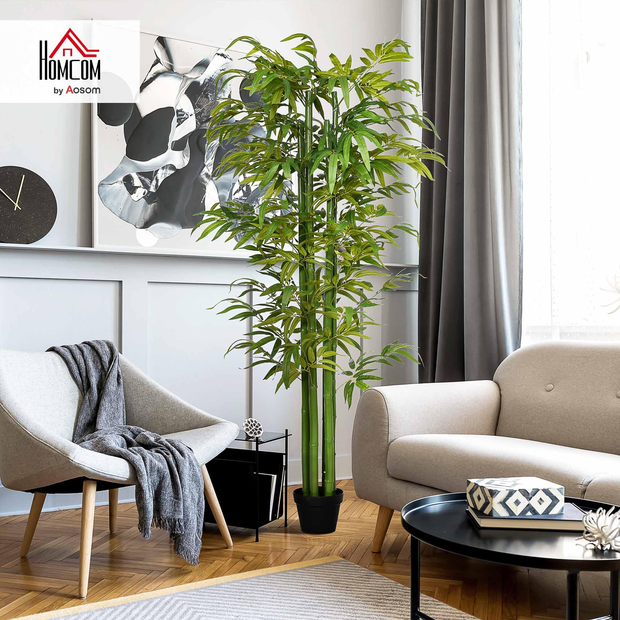 HOMCOM Pianta Artificiale di Bambù 180 cm Pianta Finta Realistico Verde | Vaso Decorativo, Piante da Interno Grandi, Soggiorno, Camera da Letto