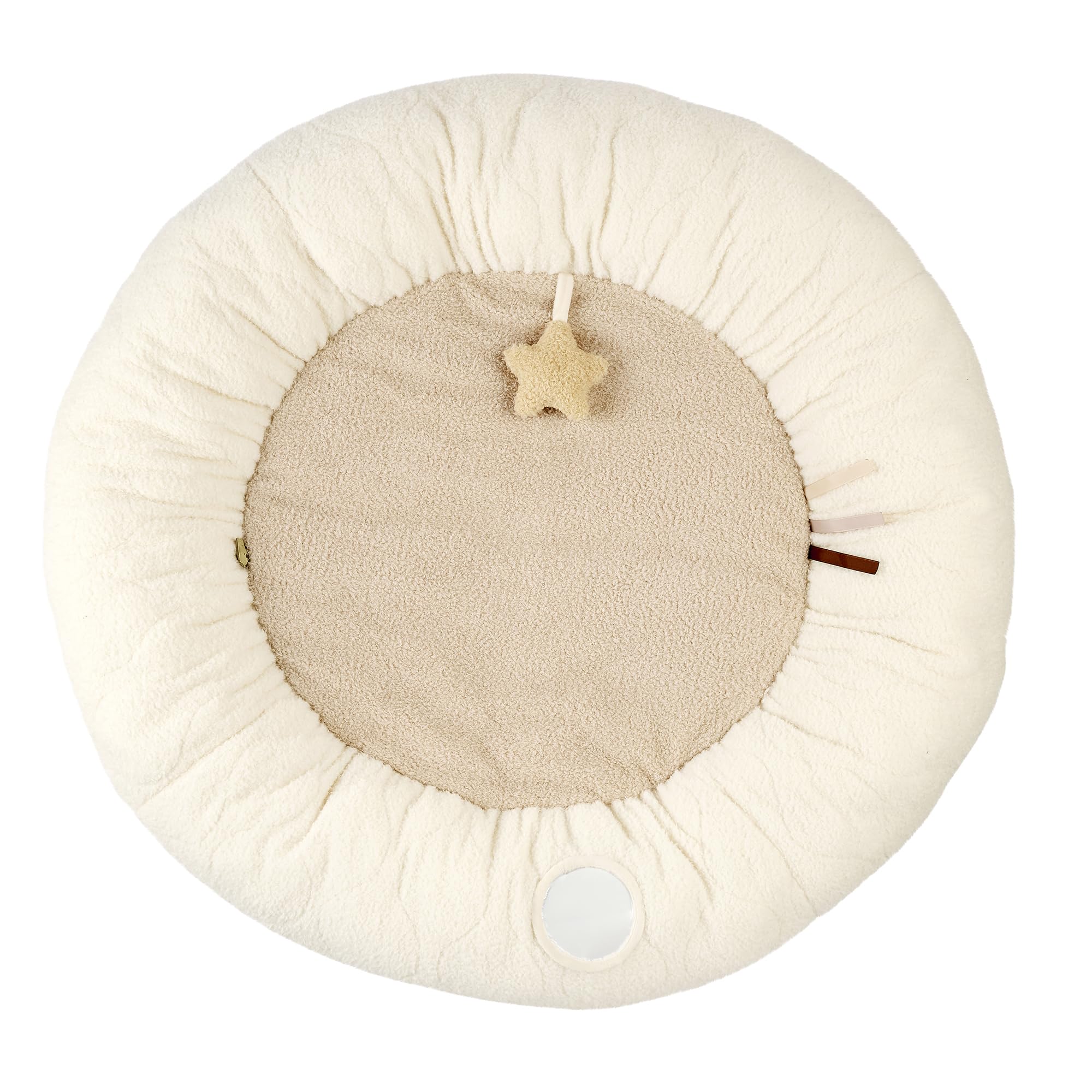 Nattou Runde Krabbeldecke mit Spielbogen, Ca. 90 cm, 100% Polyester, Teddy, Ecru