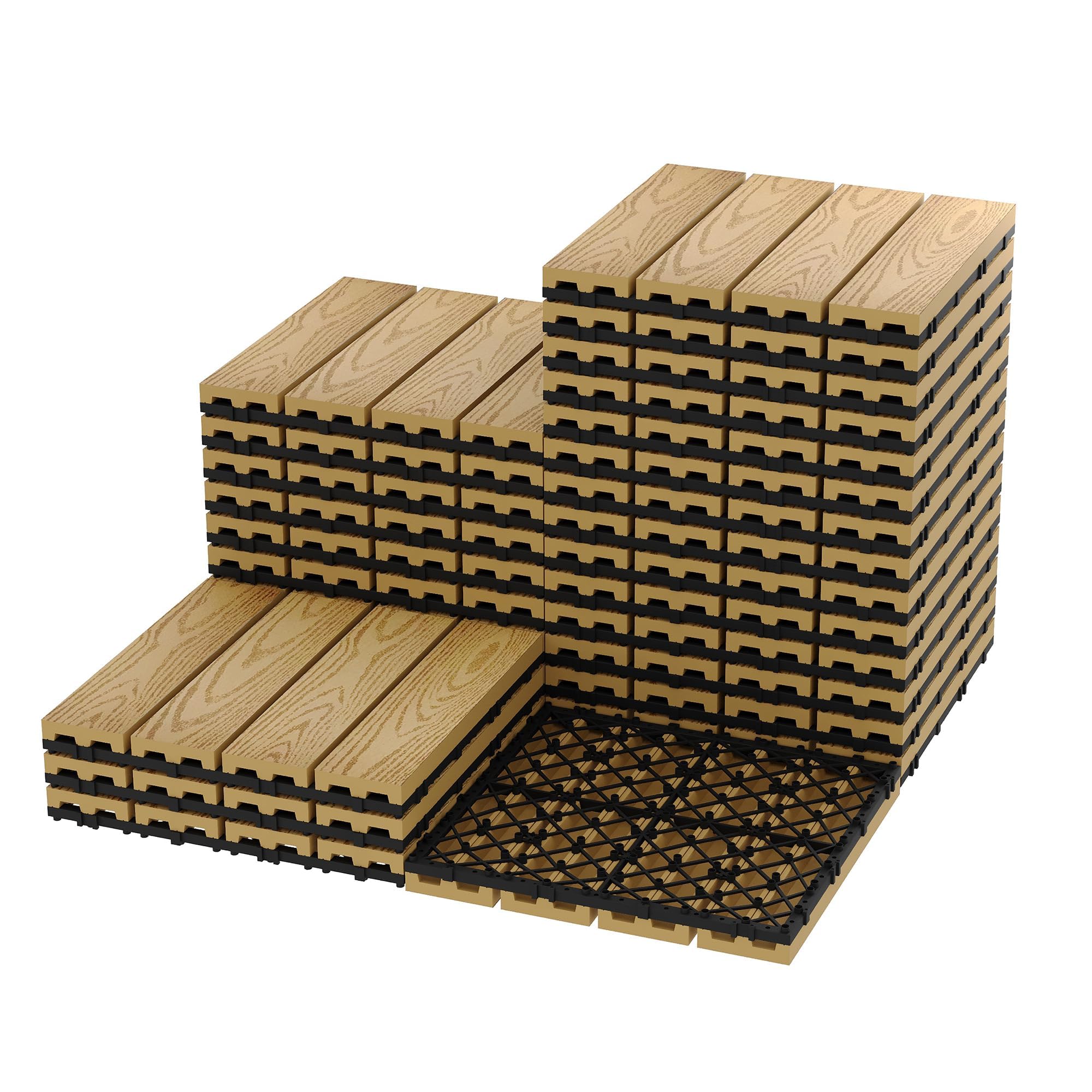 Kit di piastrelle in WPC composito 30 x 30 cm, impermeabili, ad incastro, per giardino, balcone e patio, piastrelle per pavimenti resistenti alle intemperie, per interni ed esterni, patio